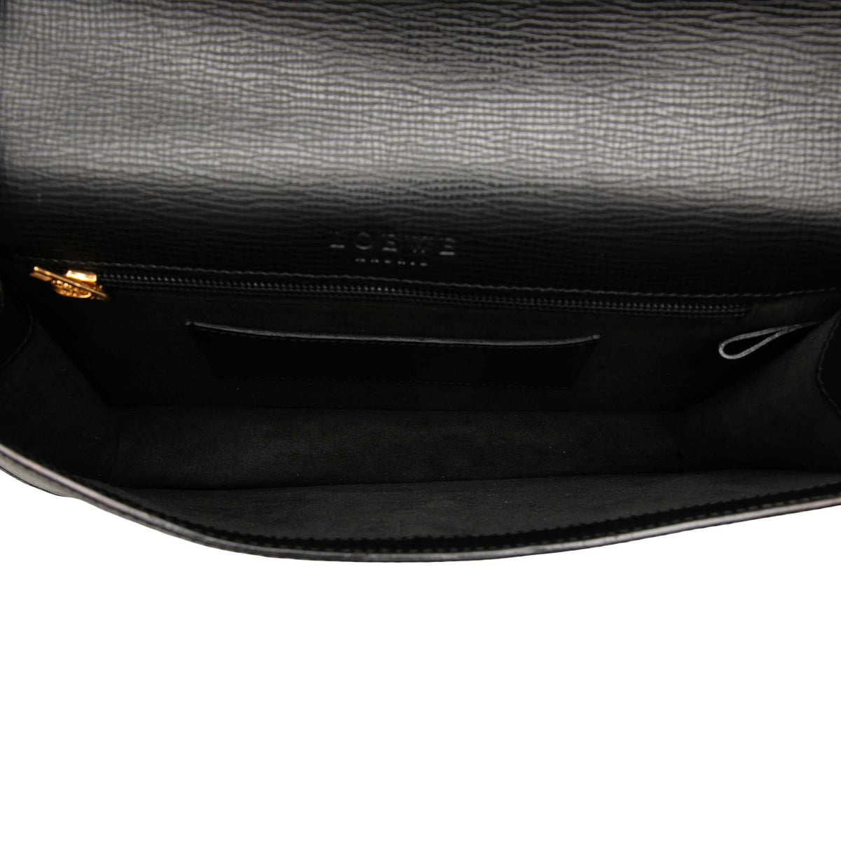 LOEWE Textured Leather Anagram Flap Clutch — Black