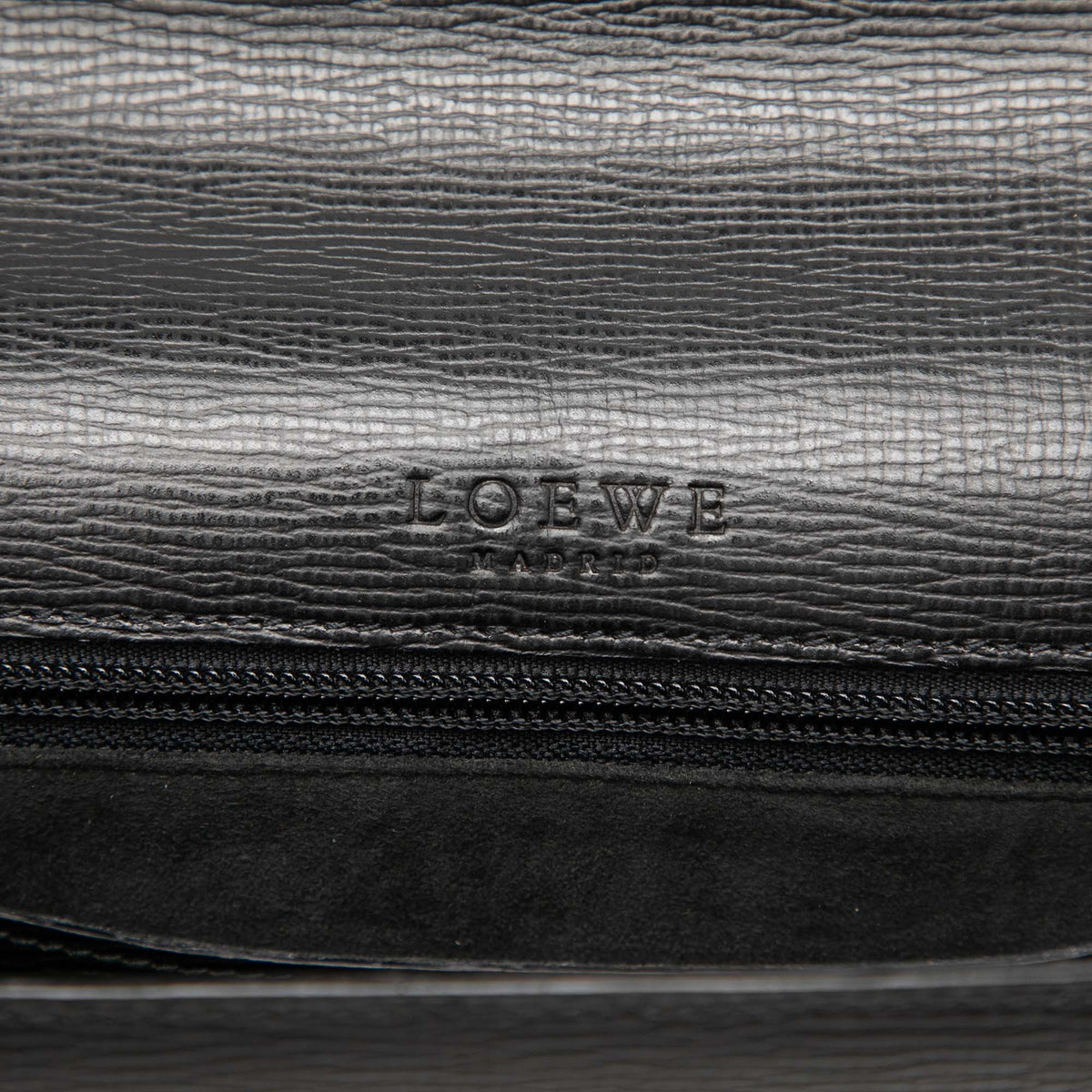 LOEWE Textured Leather Anagram Flap Clutch — Black