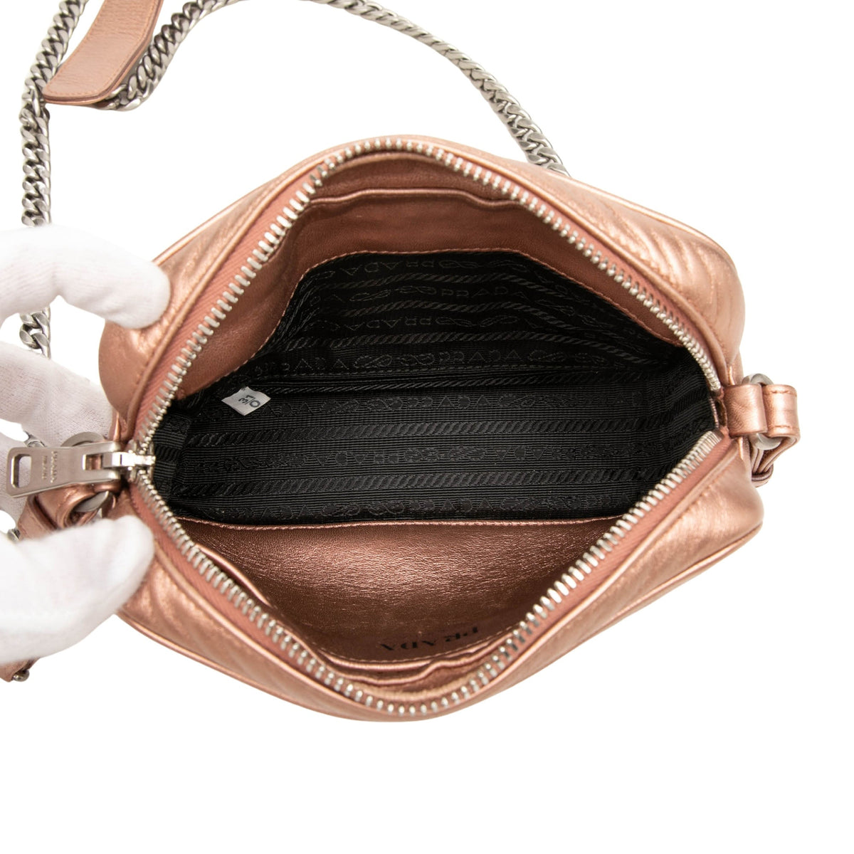 Prada Metallic Nappa Impunture Diagramme Camera Bag