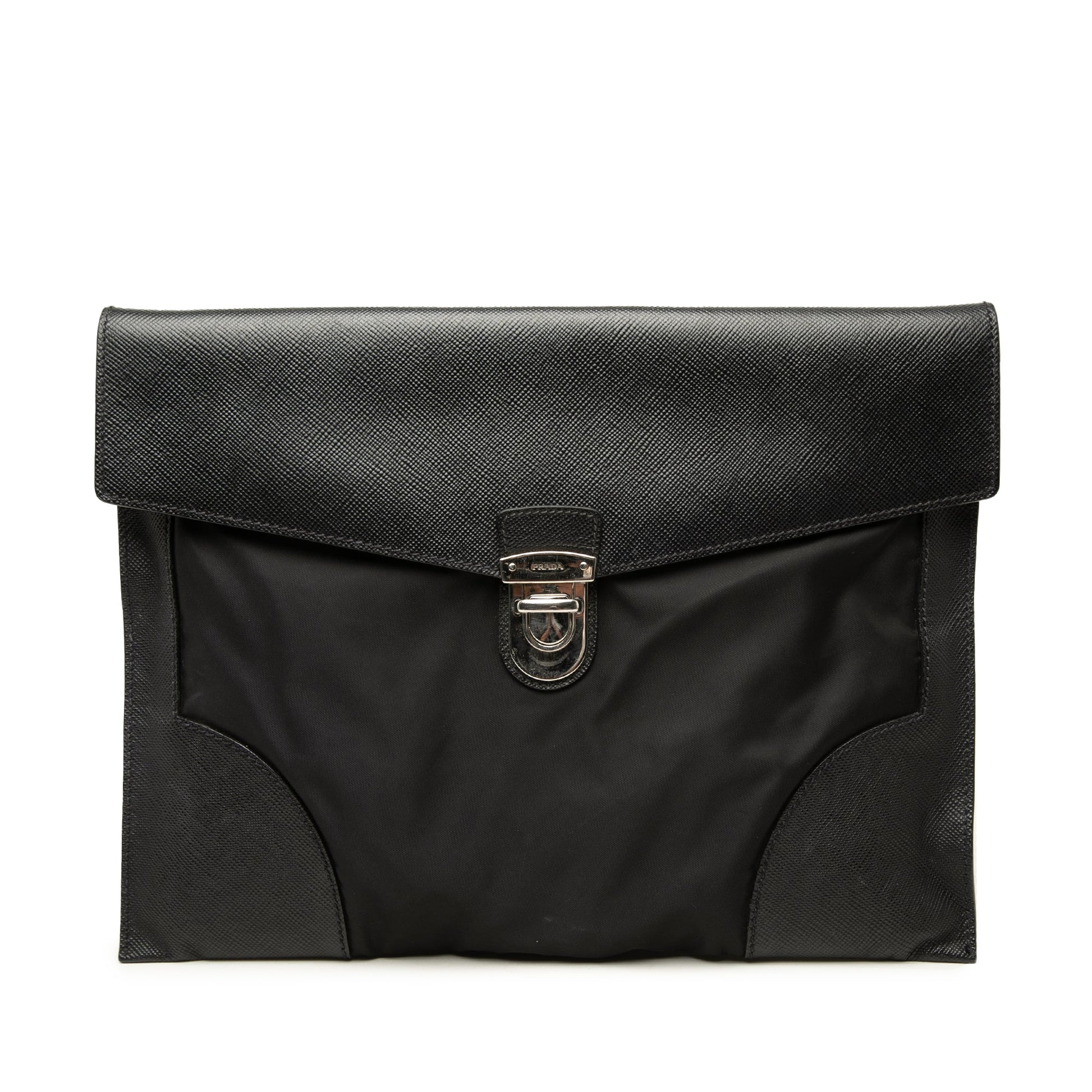 Prada Saffiano Trimmed Tessuto Clutch