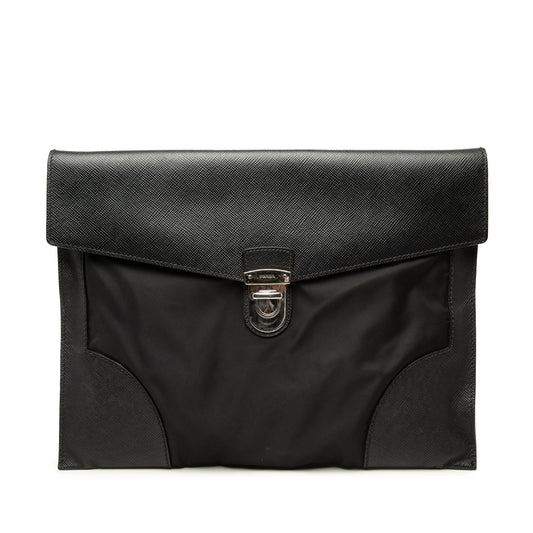 Prada Saffiano Trimmed Tessuto Clutch