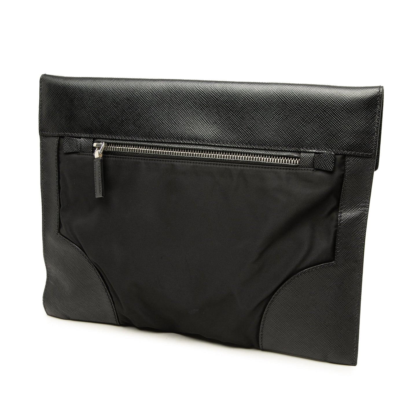 Prada Saffiano Trimmed Tessuto Clutch