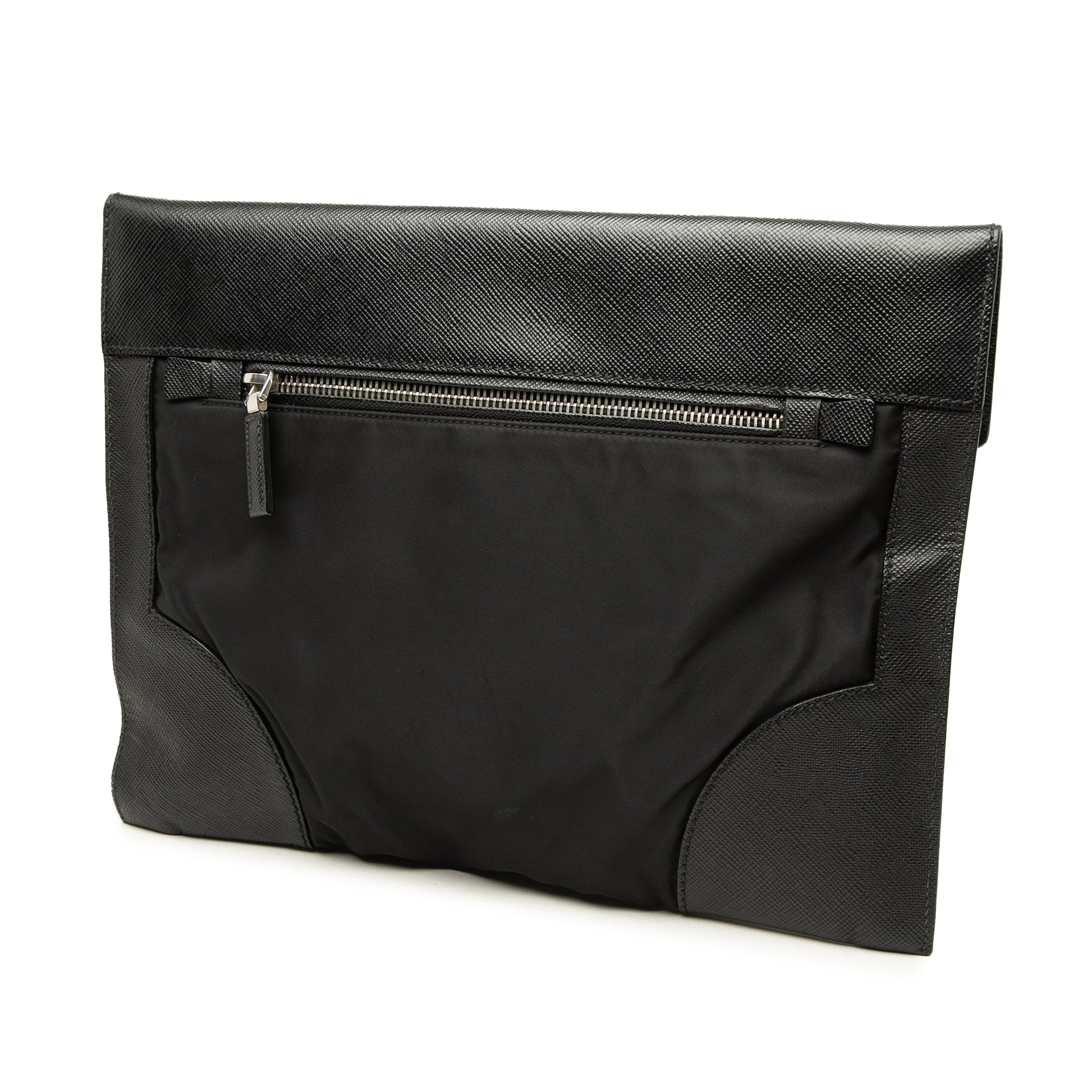 Prada Saffiano Trimmed Tessuto Clutch