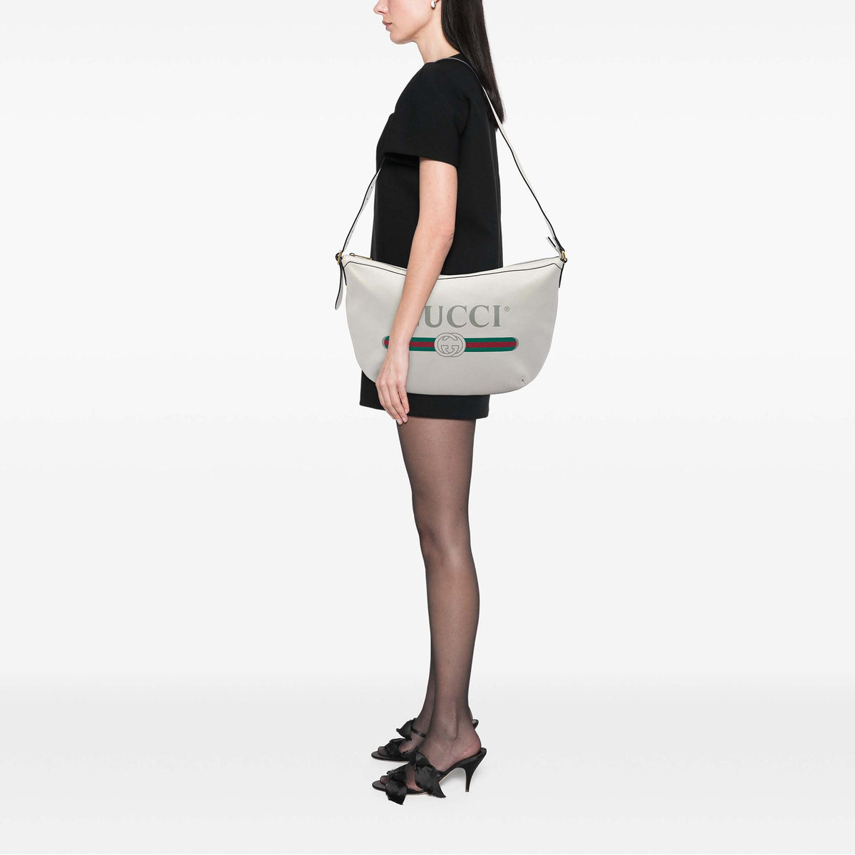 Gucci Grained Calfskin Logo Half Moon Crossbody