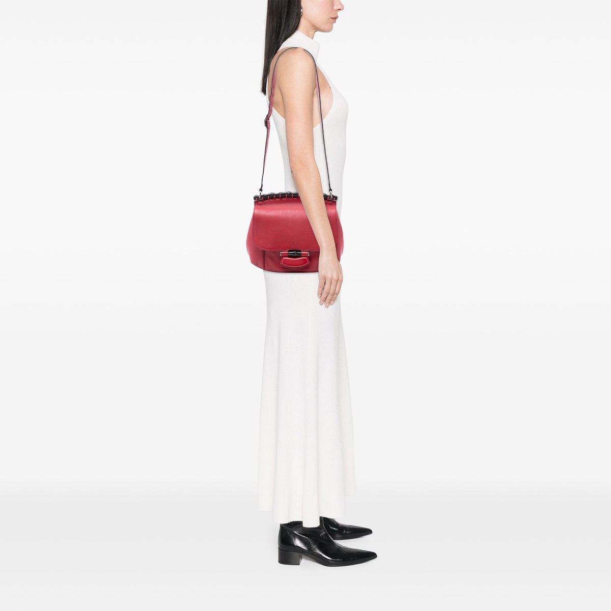 Gucci Medium Leather Bamboo Nouveau Fringe Crossbody