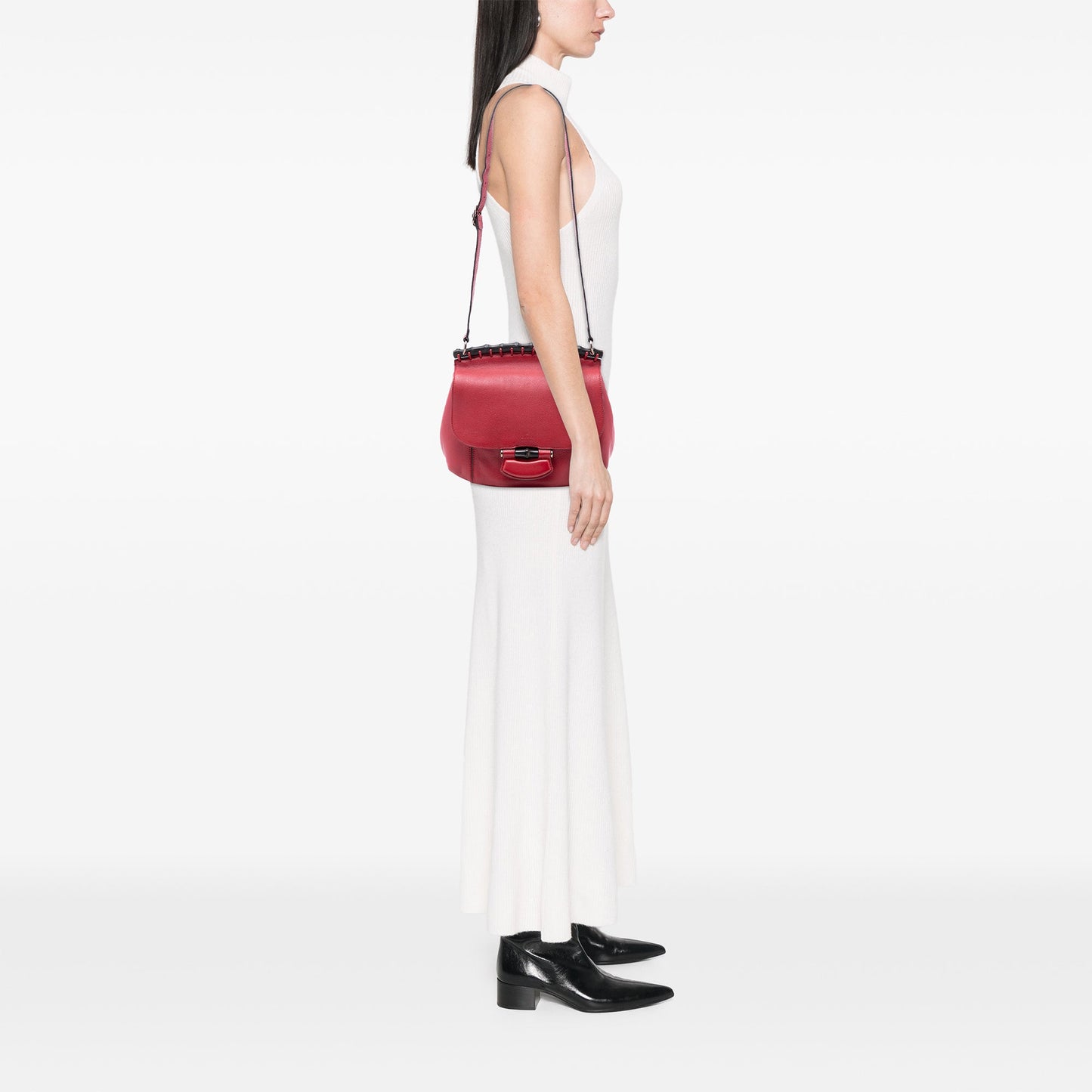Gucci Medium Leather Bamboo Nouveau Fringe Crossbody