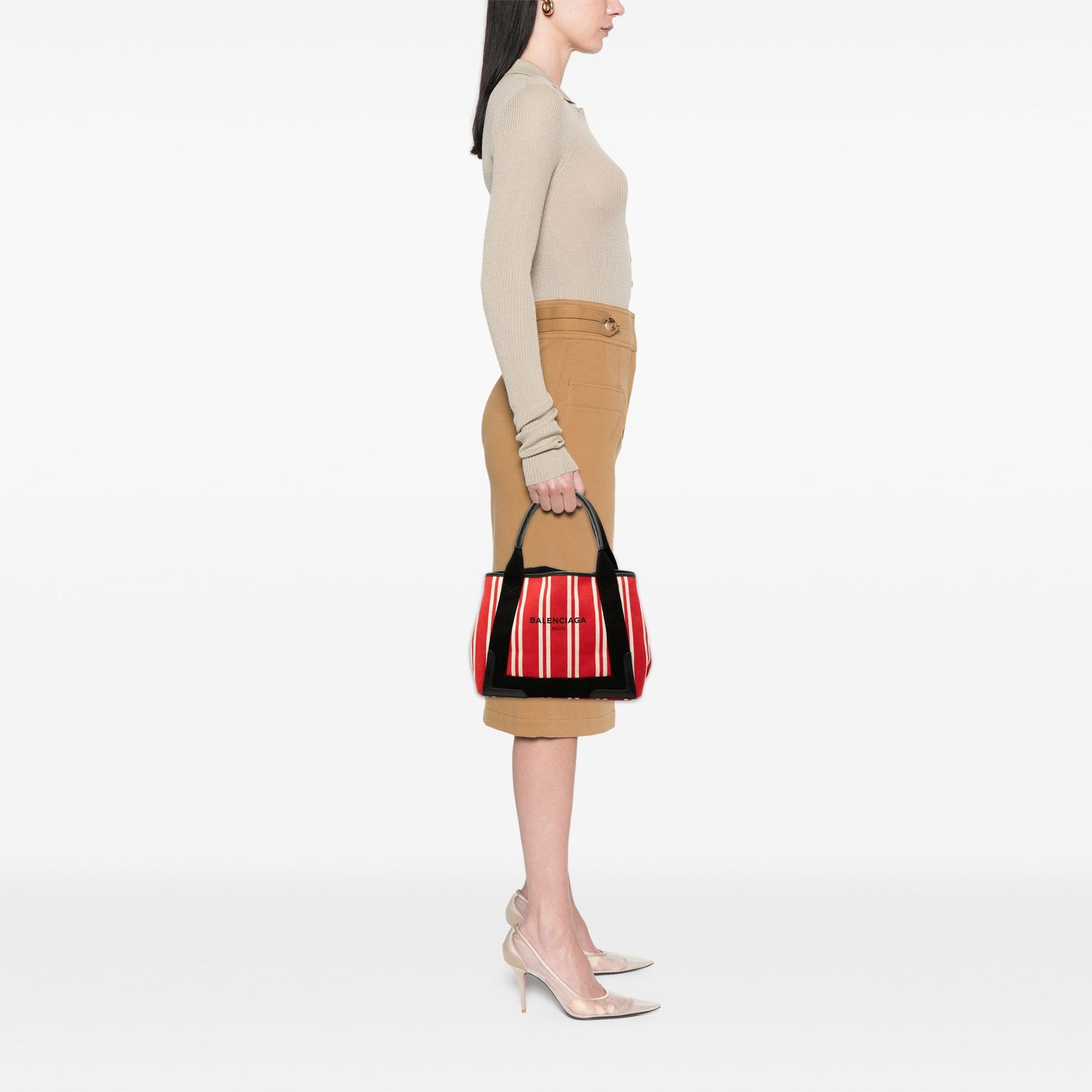 Balenciaga Canvas Striped Navy Cabas S