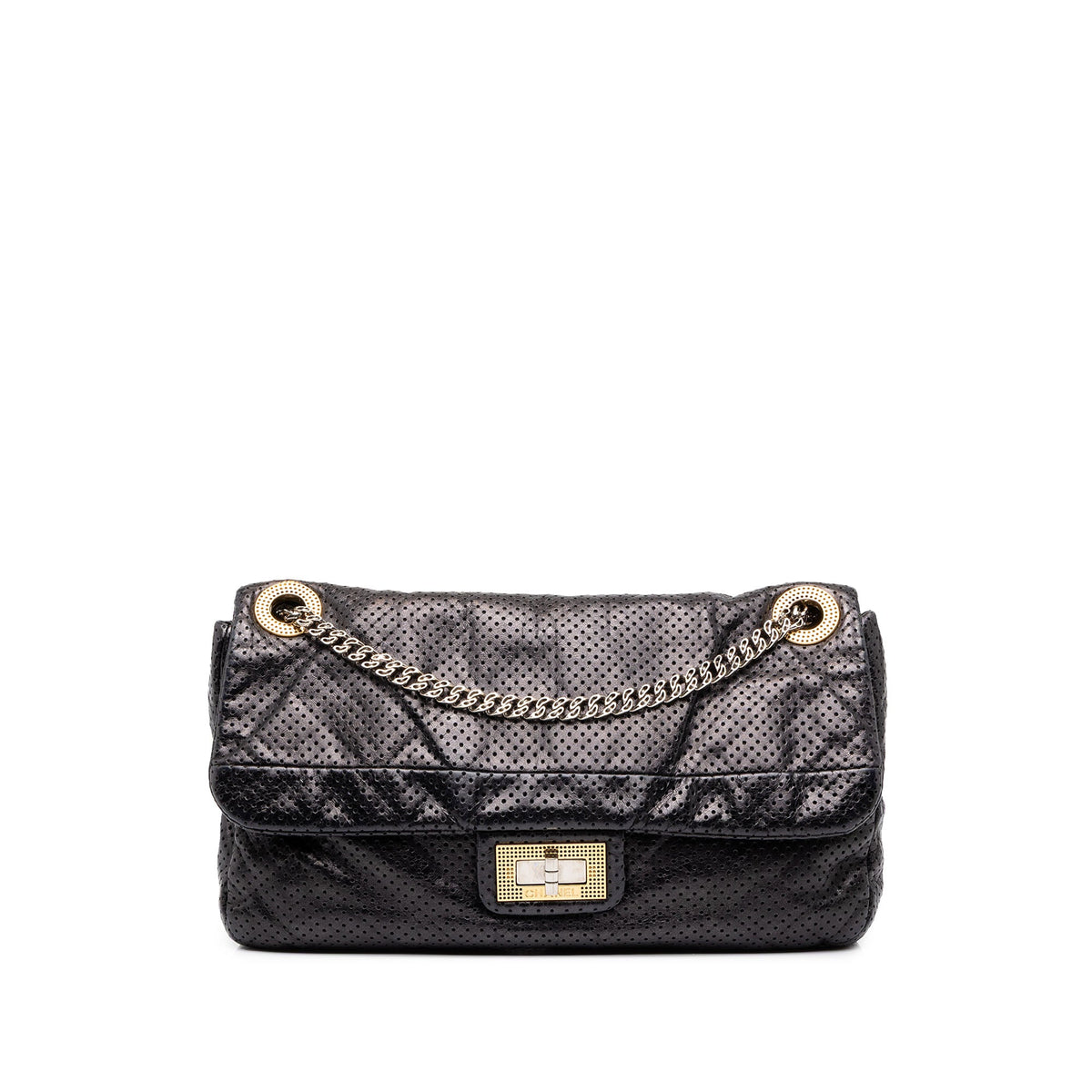 Chanel Medium Perforated Calfskin Reissue 2.55 Drill Flap — Black