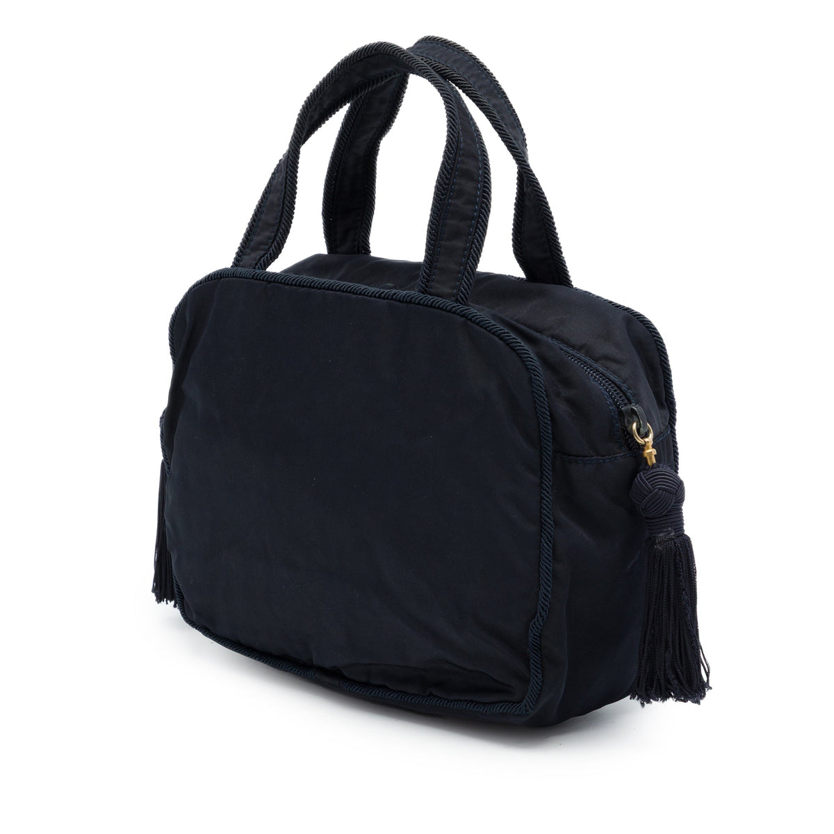 Prada Tessuto Beaded Logo Tassel Handbag — Blue