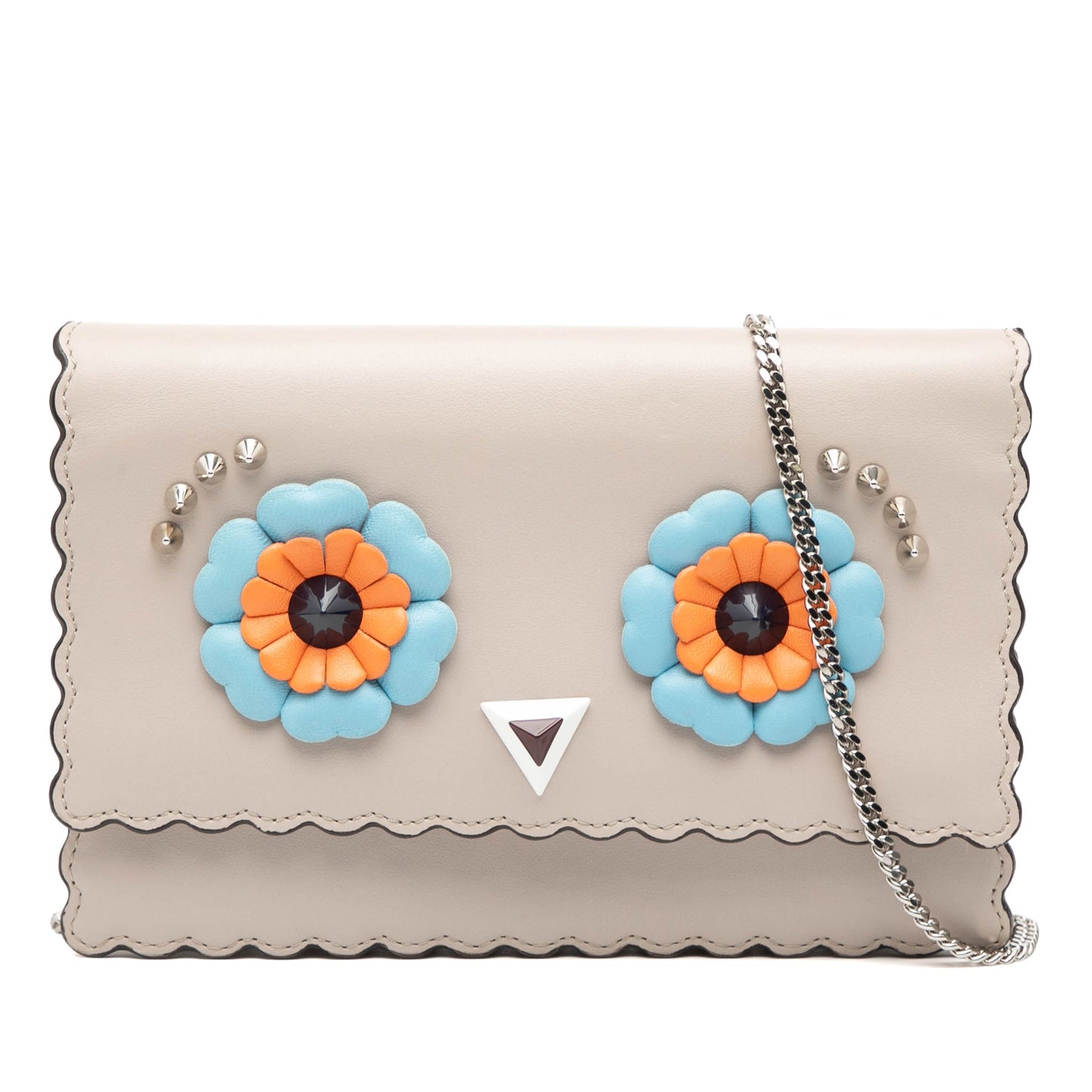 Fendi Leather Studded Monster Eyes Wallet on Chain