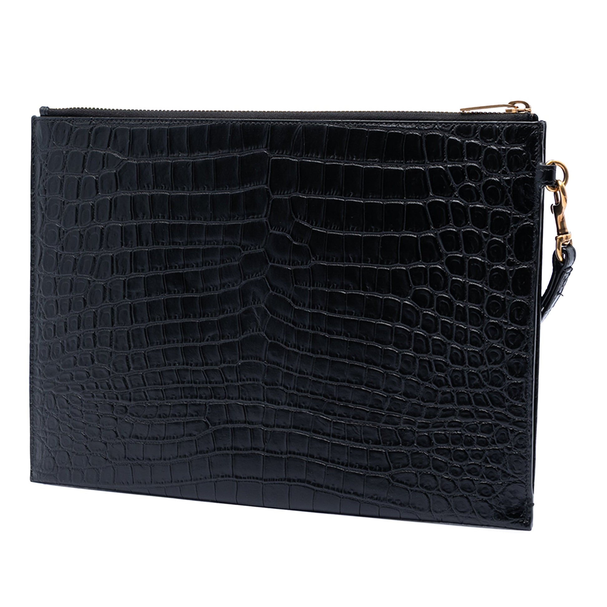 Saint Laurent Croc Embossed Leather Tiny Monogram Zipped Tablet Holder