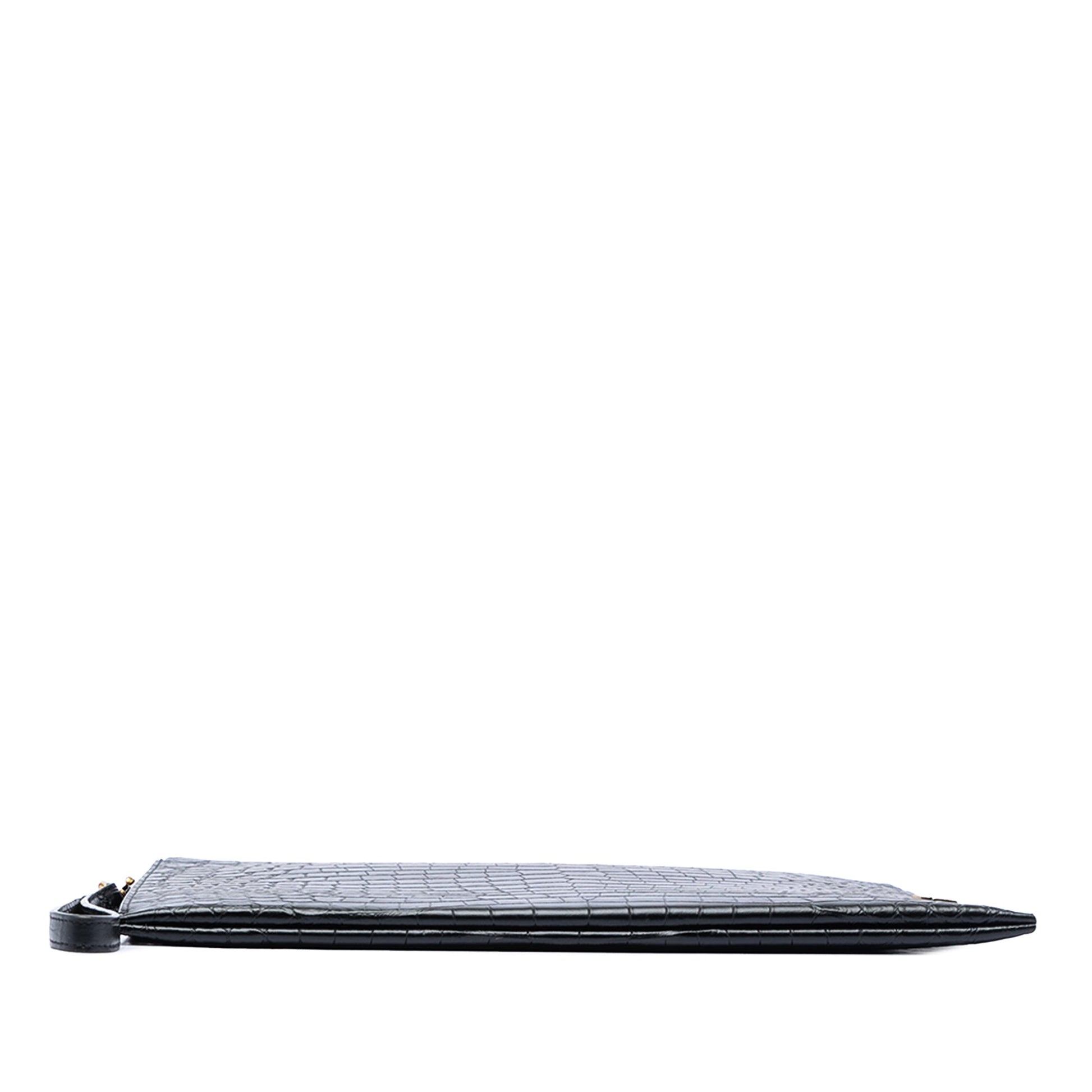 Saint Laurent Croc Embossed Leather Tiny Monogram Zipped Tablet Holder