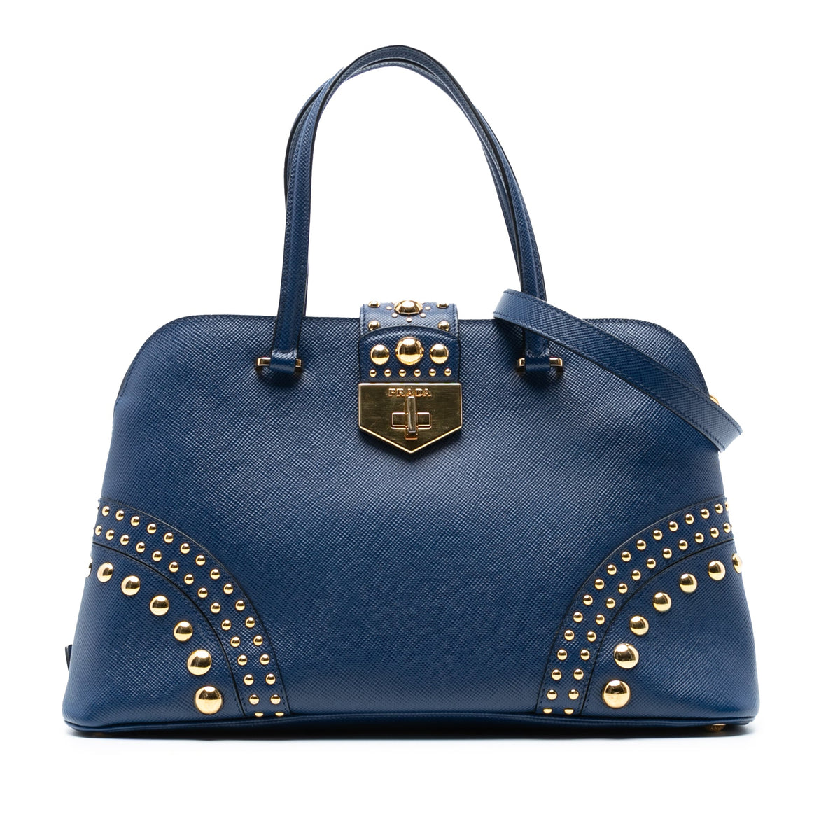Prada Studded Saffiano Cuir Promenade Satchel
