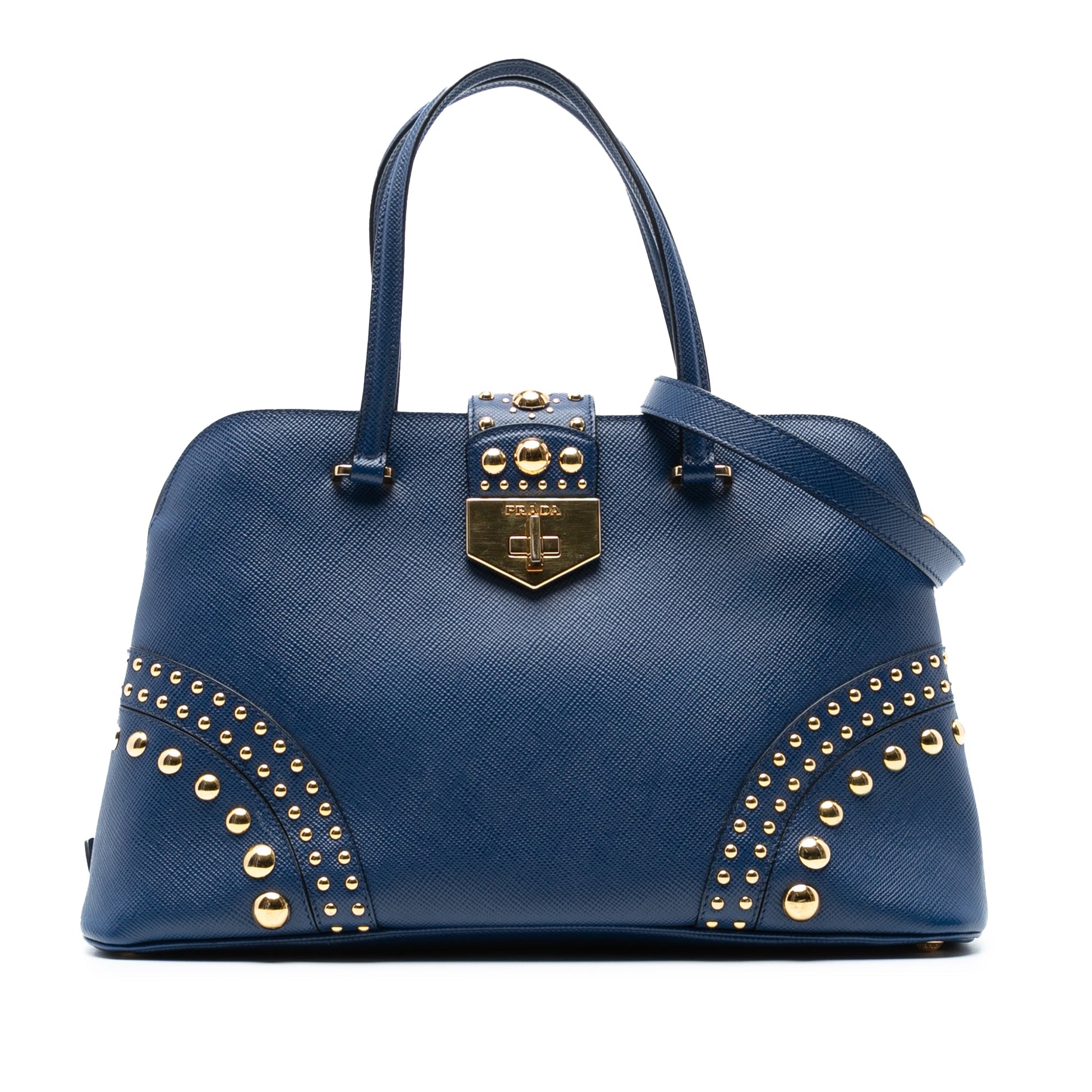 Prada Studded Saffiano Cuir Promenade Satchel