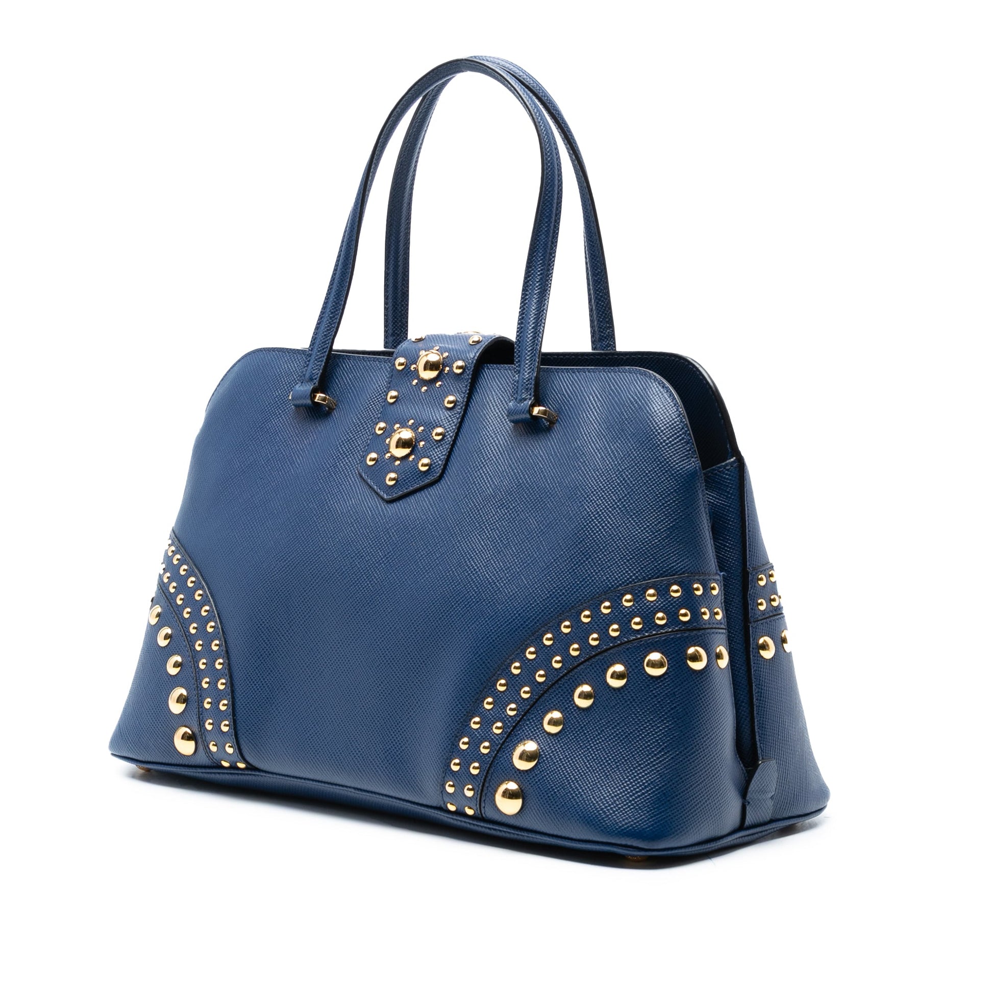 Prada Studded Saffiano Cuir Promenade Satchel