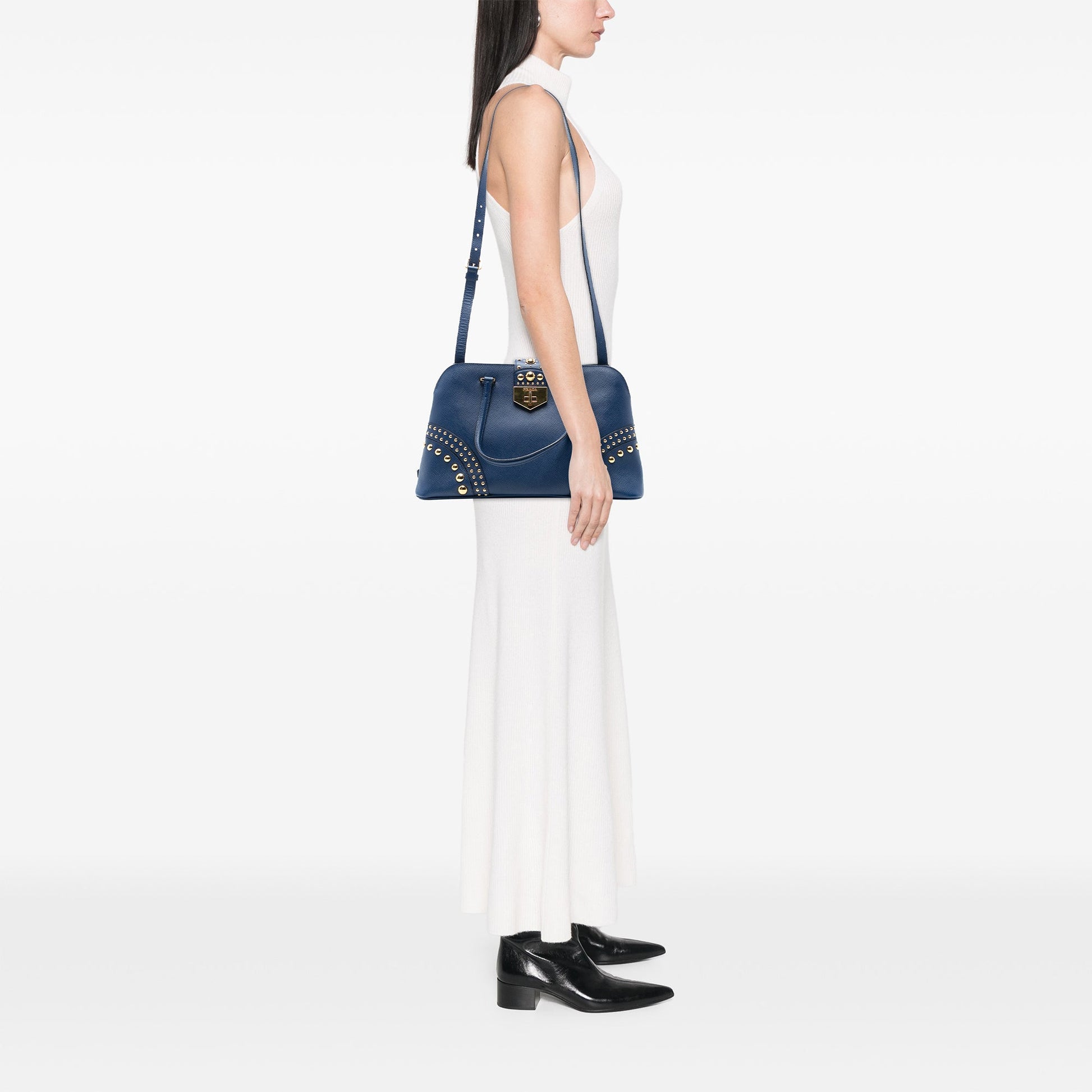Prada Studded Saffiano Cuir Promenade Satchel
