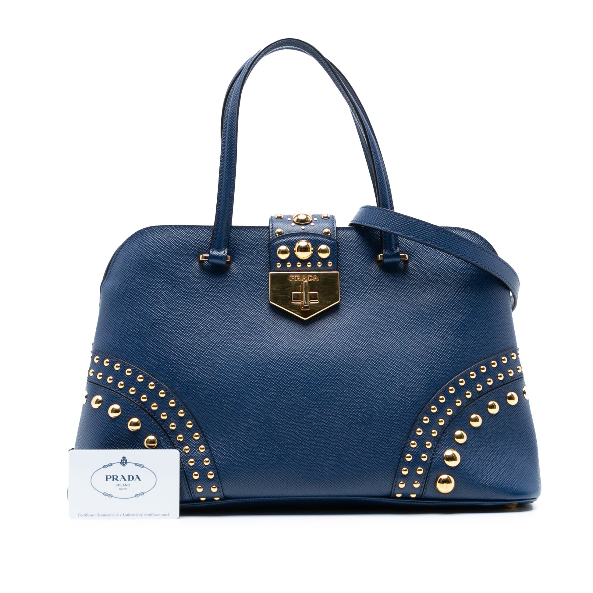 Prada Studded Saffiano Cuir Promenade Satchel