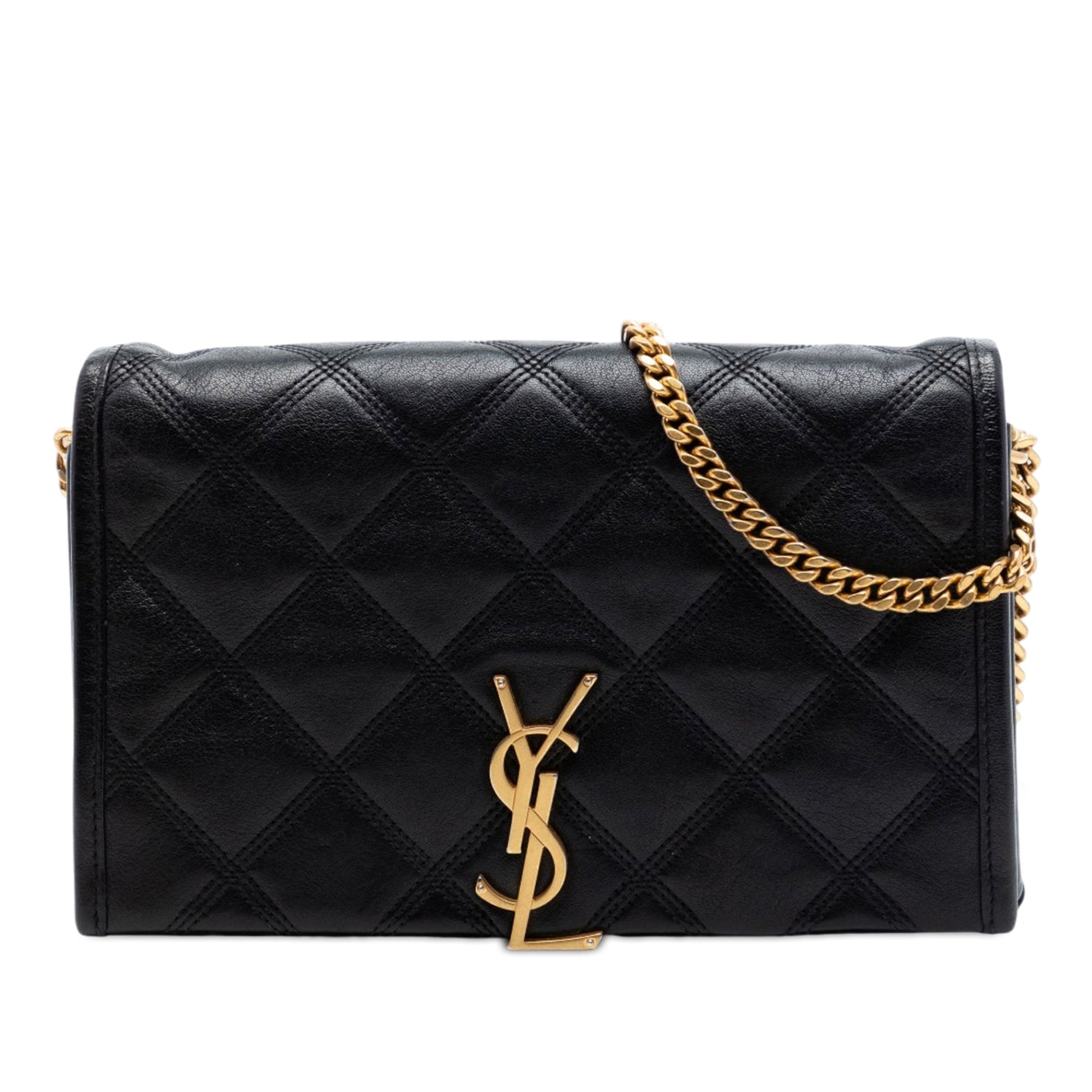 Saint Laurent Quilted Diamond Lambskin Becky Wallet on Chain