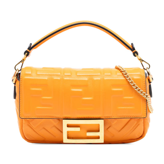 Fendi Mini Zucca Embossed Leather Baguette Satchel