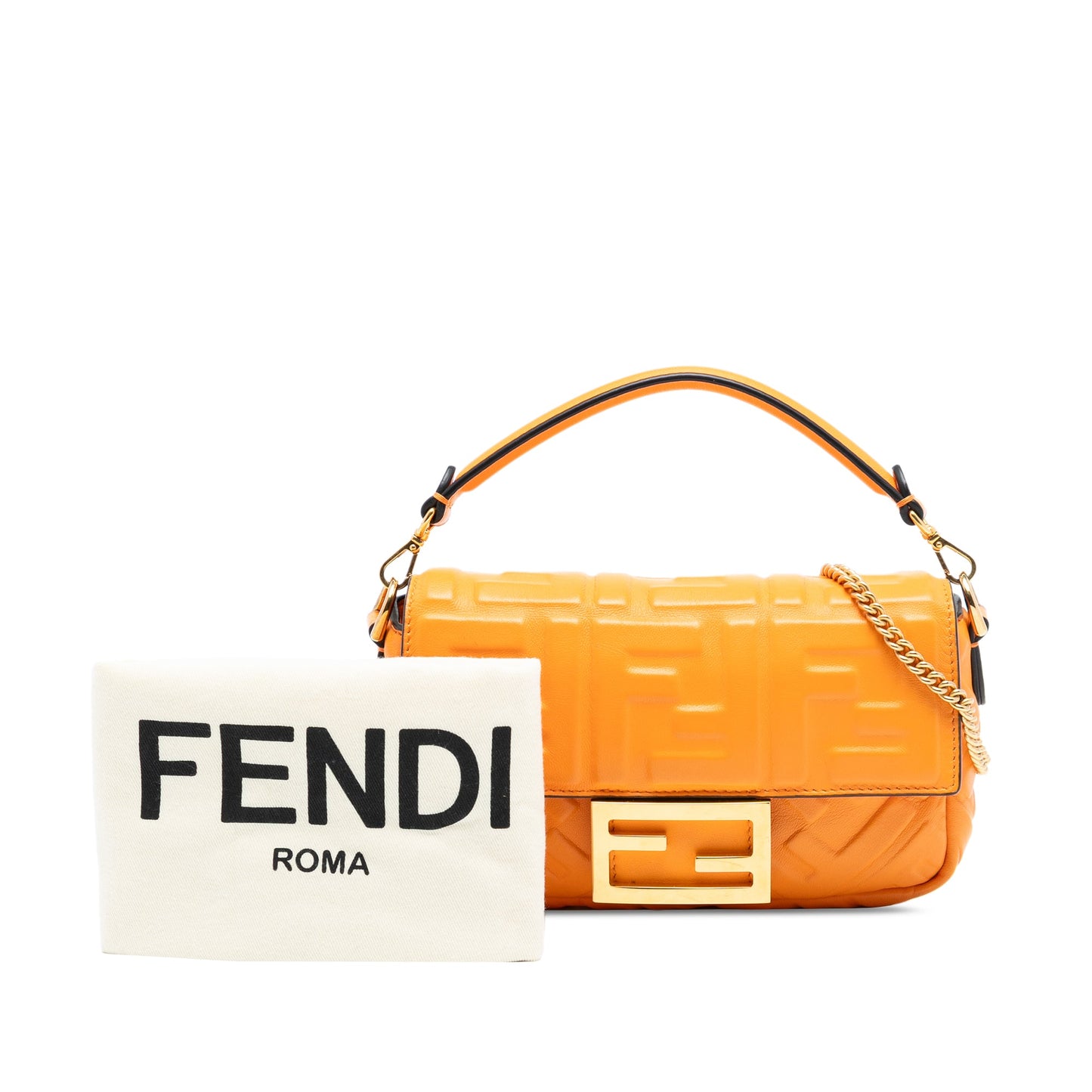 Fendi Mini Zucca Embossed Leather Baguette Satchel
