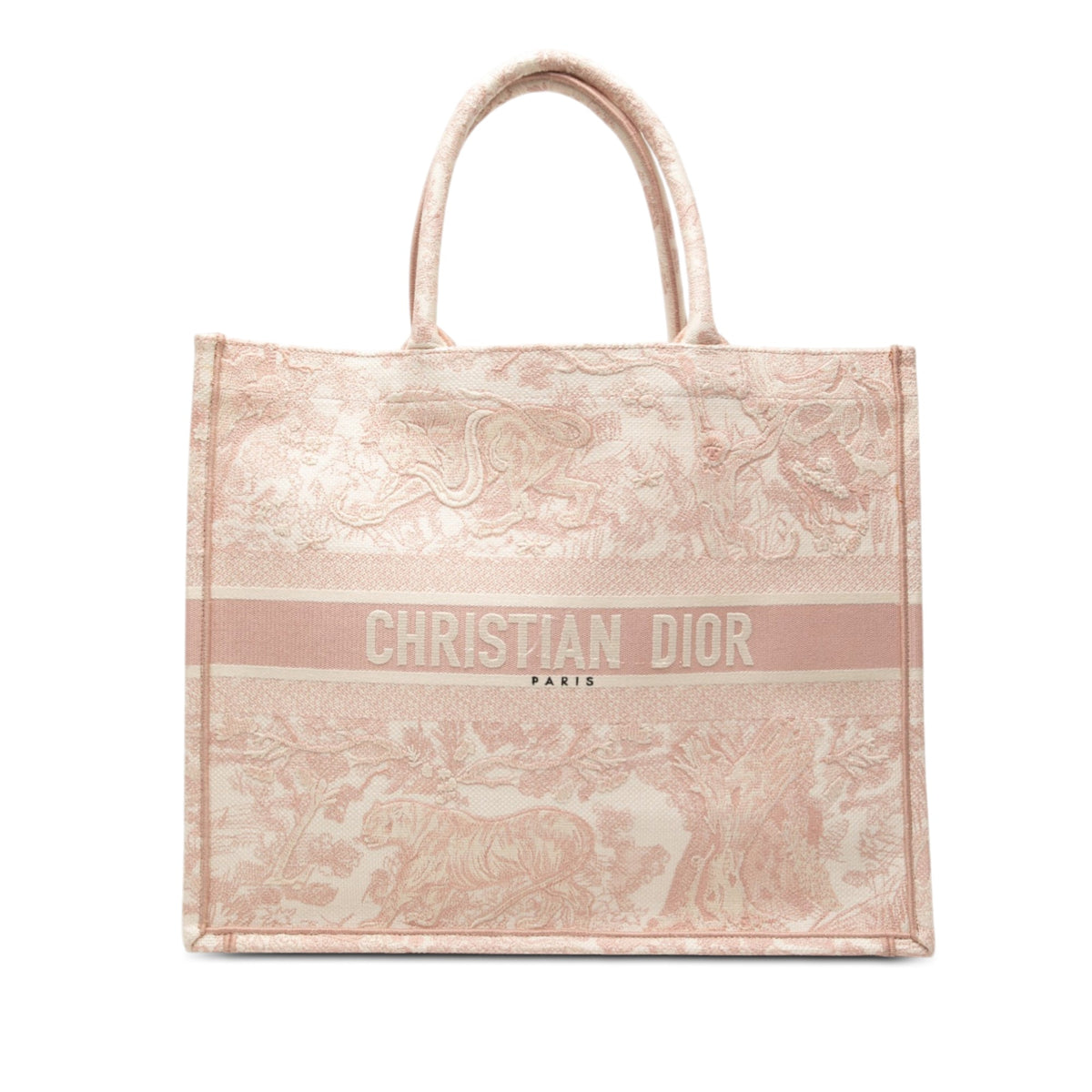 Dior Large Canvas Embroidered Dioriviera Toile De Jouy Book Tote — Pink