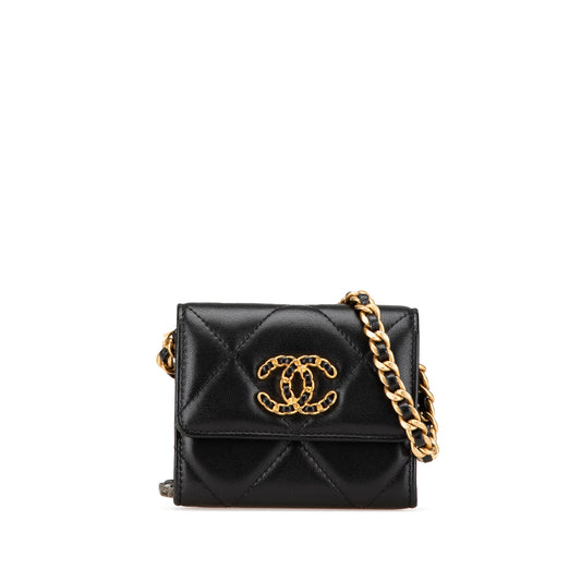 Chanel Quilted Lambskin Chanel 19 Card Holder On Chain