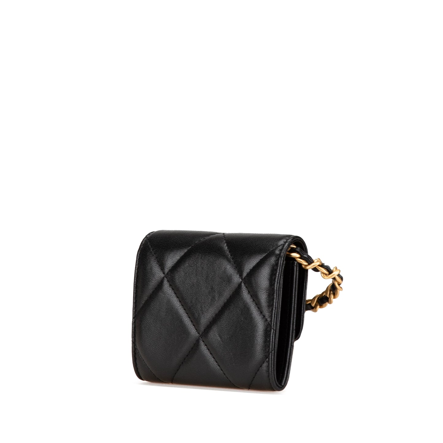 Chanel Quilted Lambskin Chanel 19 Card Holder On Chain