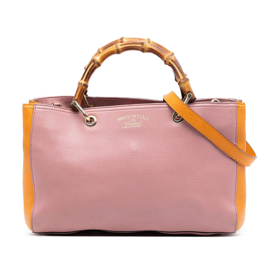 Gucci Medium Bicolor Calfskin Bamboo Shopper Satchel