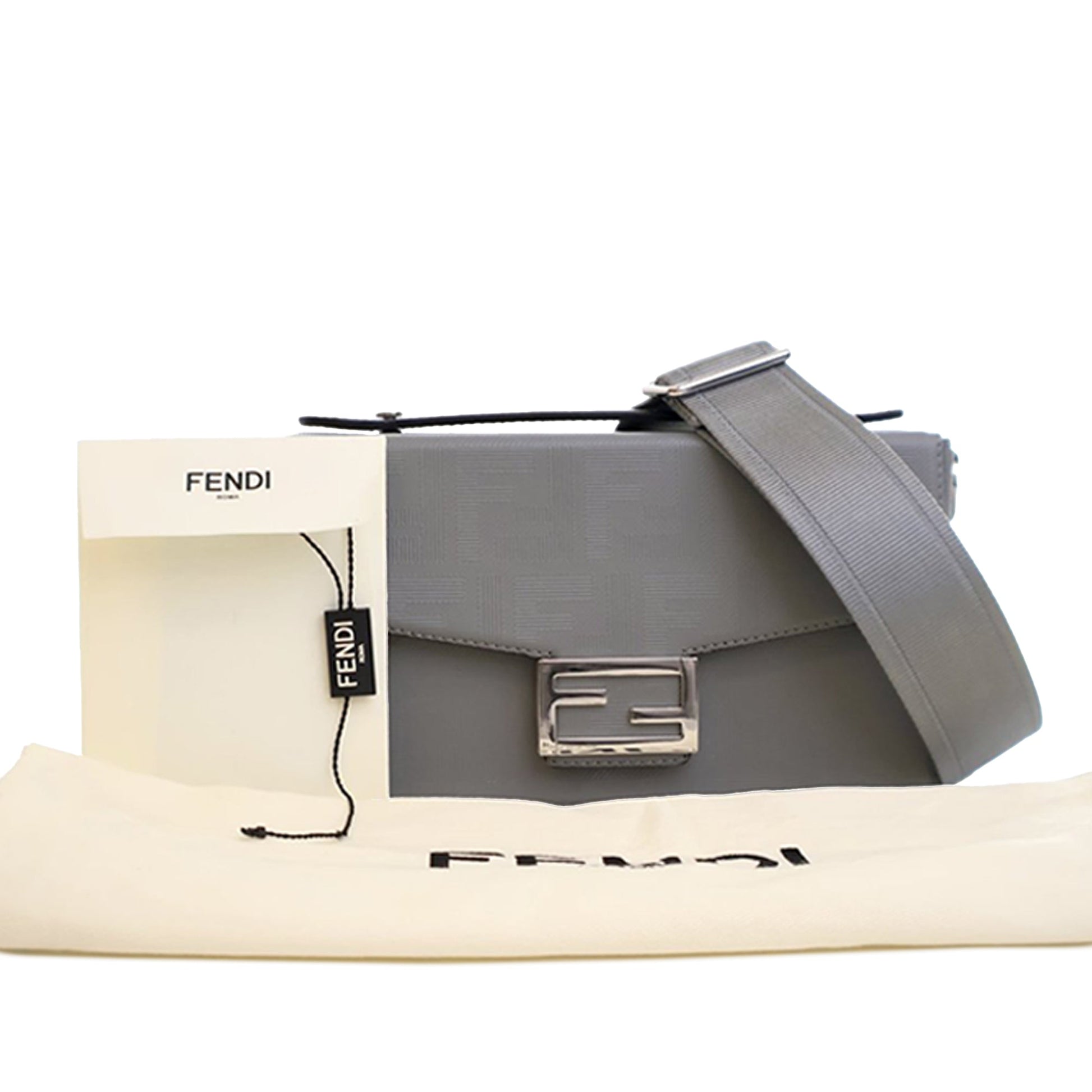 Fendi Zucca Calfskin Soft Trunk Baguette Satchel
