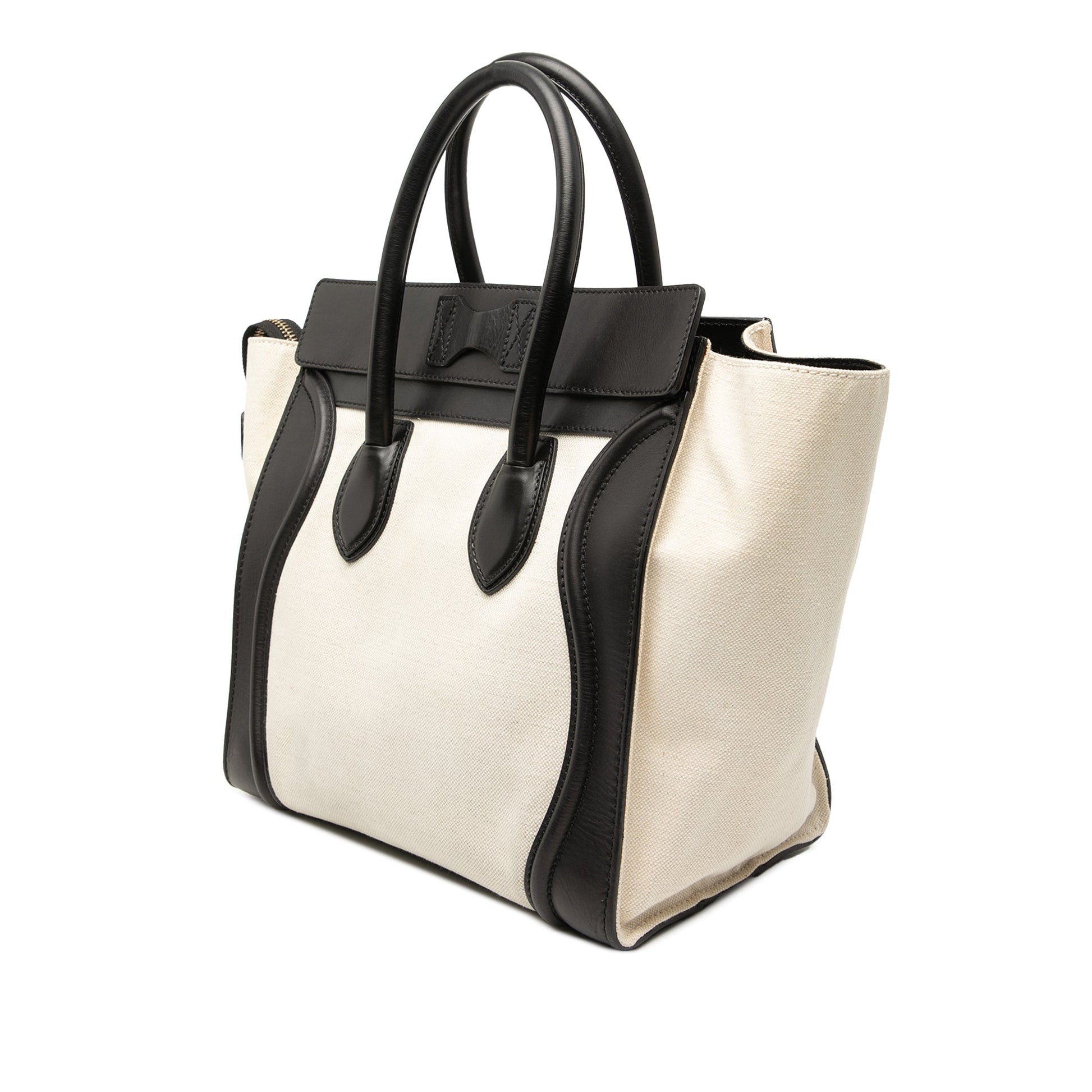 Celine Mini Bicolor Canvas and Leather Luggage Tote