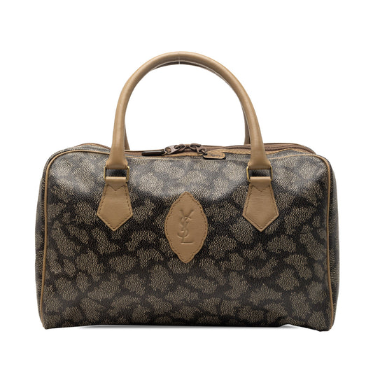 Coated Canvas Giraffe Print Boston Bag
