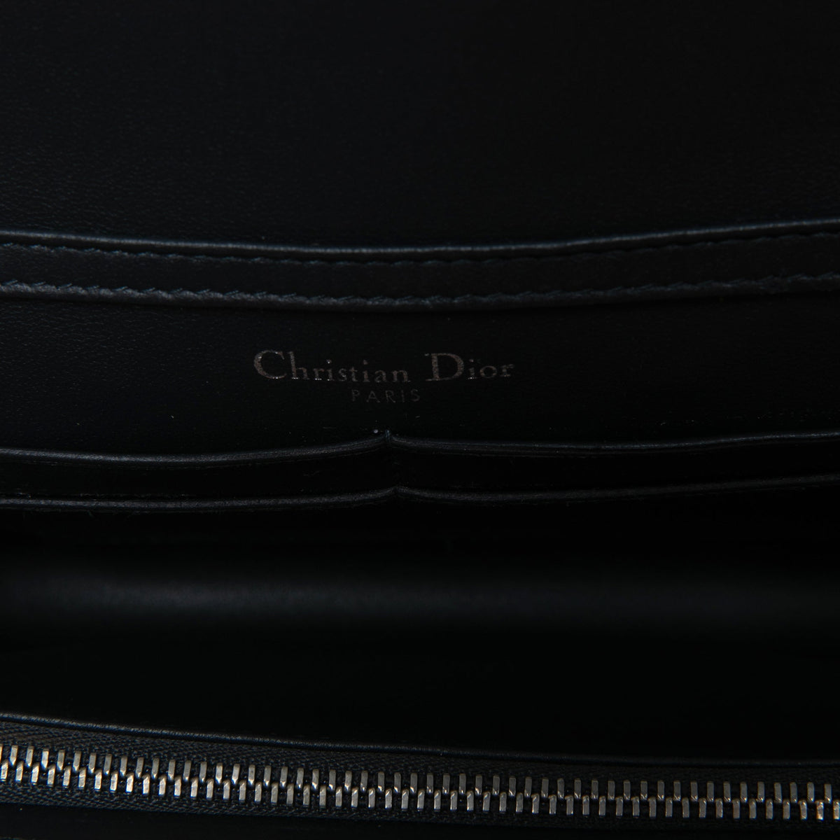 Dior Metallic Patent Microcannage Diorama Wallet on Chain — Silver