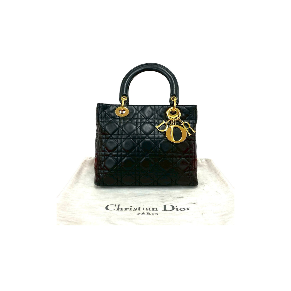 Dior Medium Lambskin Cannage Lady Dior — Black