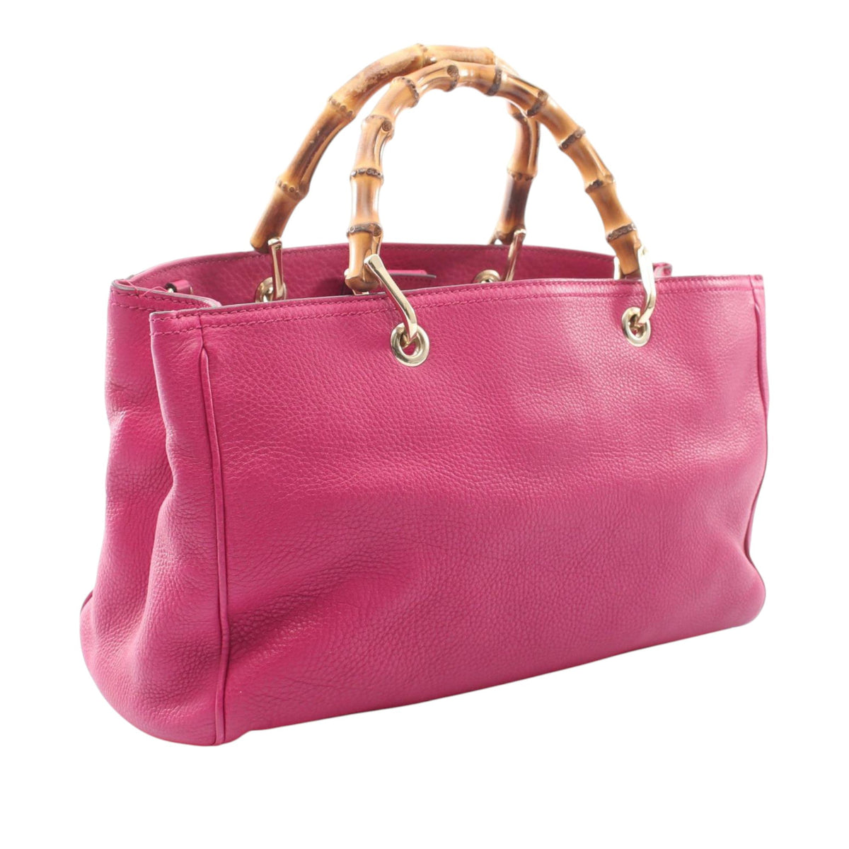 Gucci Medium Calfskin Bamboo Shopper Satchel — Pink