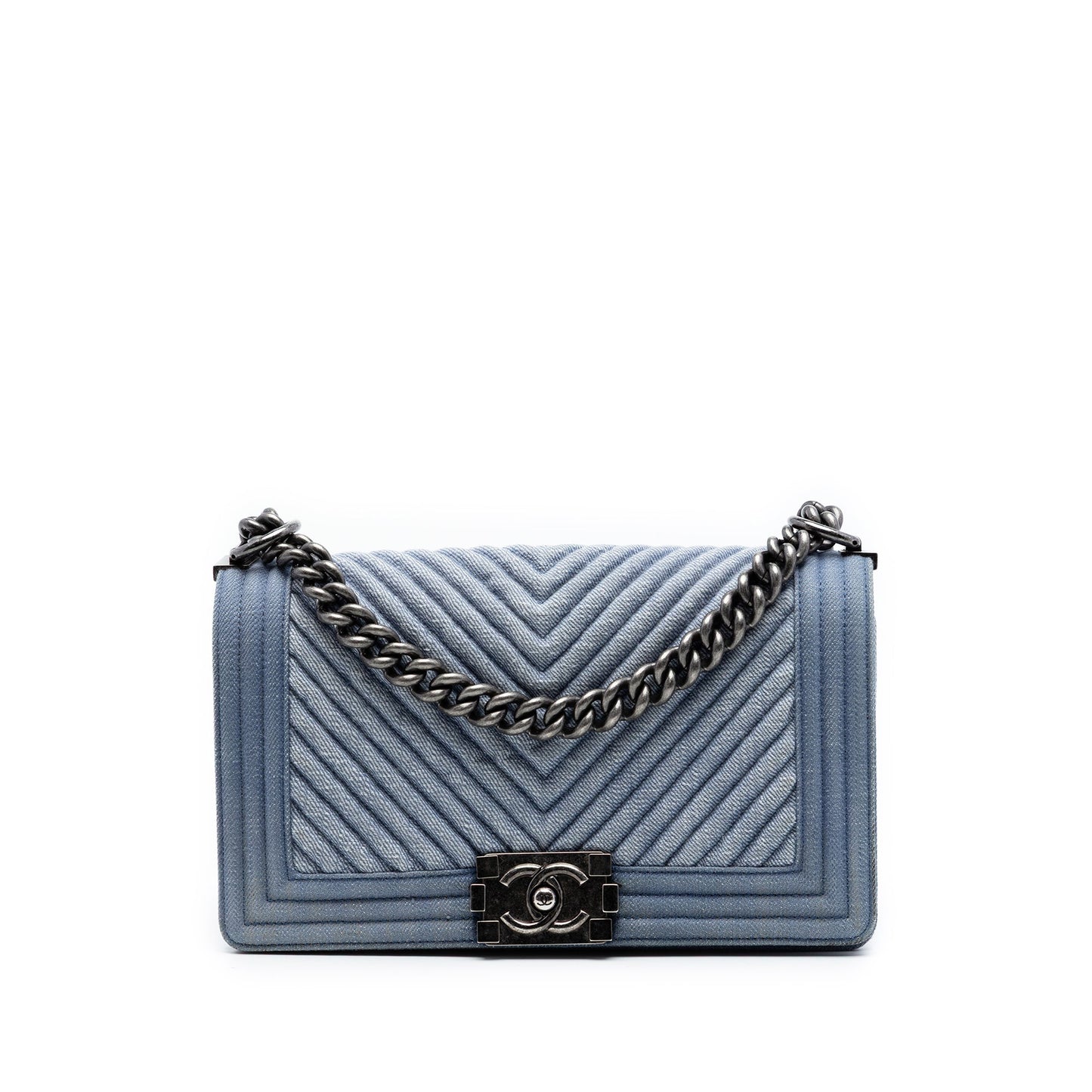 Chanel Old Medium Chevron Denim Boy Flap