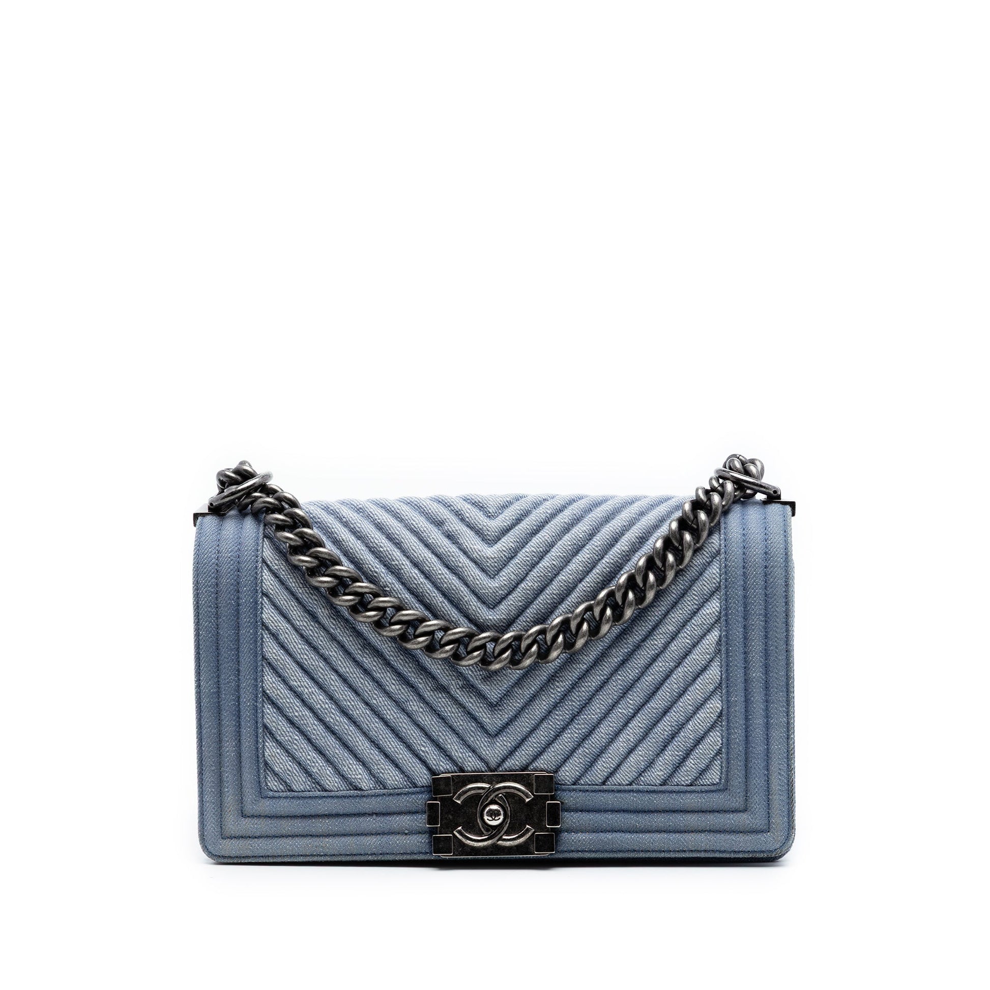 Chanel Old Medium Chevron Denim Boy Flap