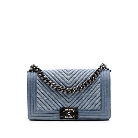 Chanel Old Medium Chevron Denim Boy Flap