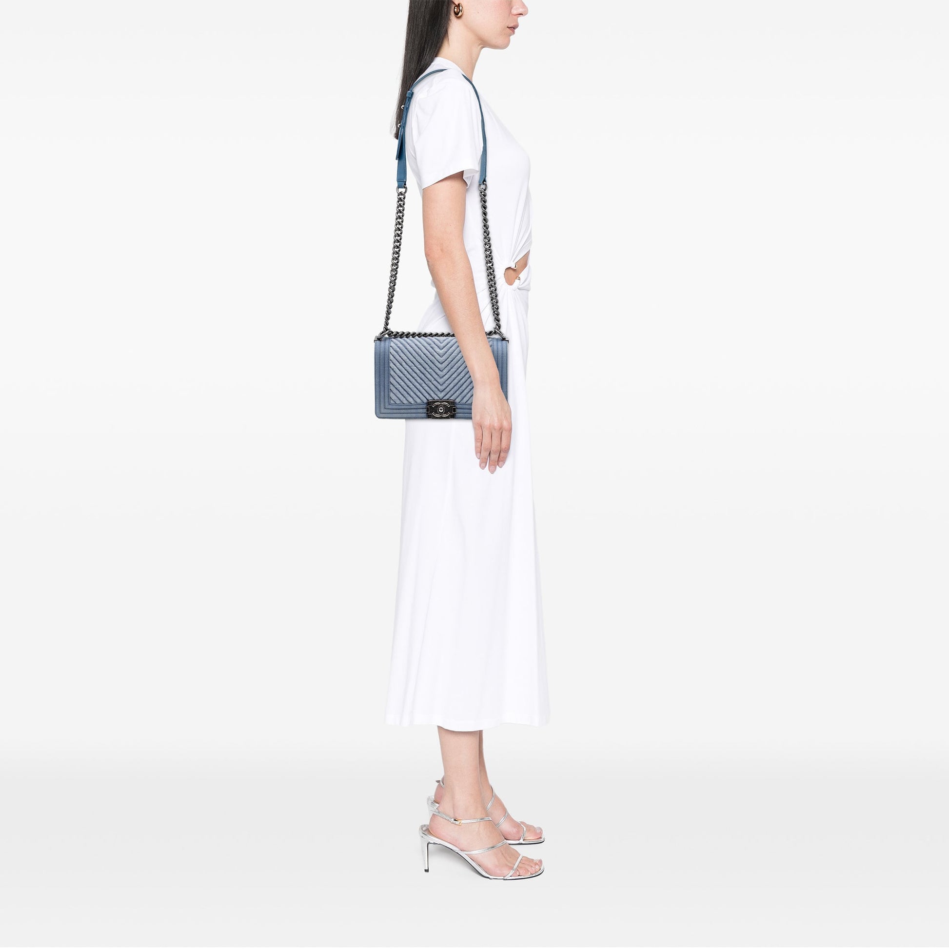 Chanel Old Medium Chevron Denim Boy Flap