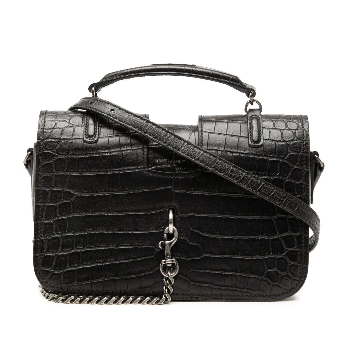 Medium Croc Embossed Leather Charlotte Messenger Bag