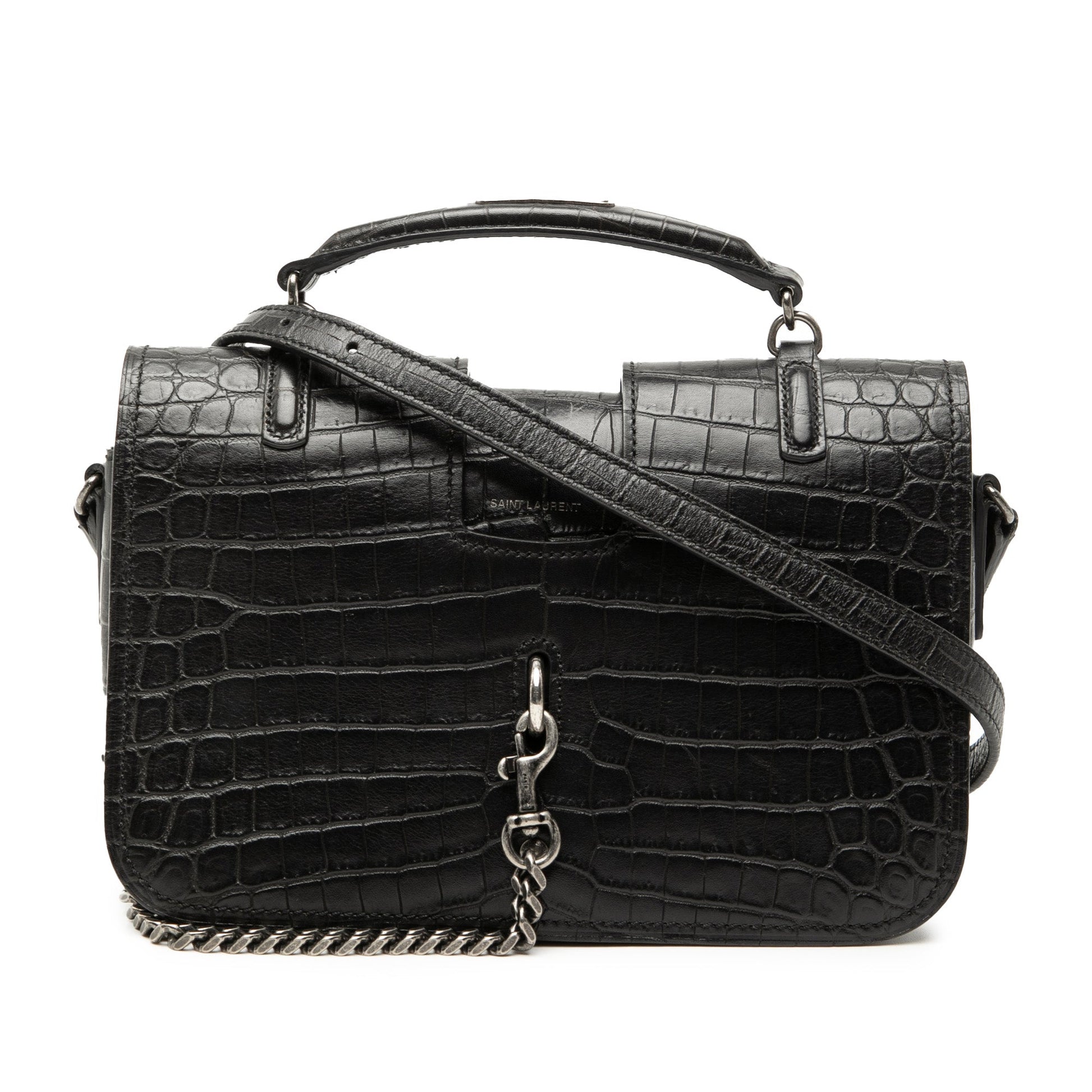 Medium Croc Embossed Leather Charlotte Messenger Bag