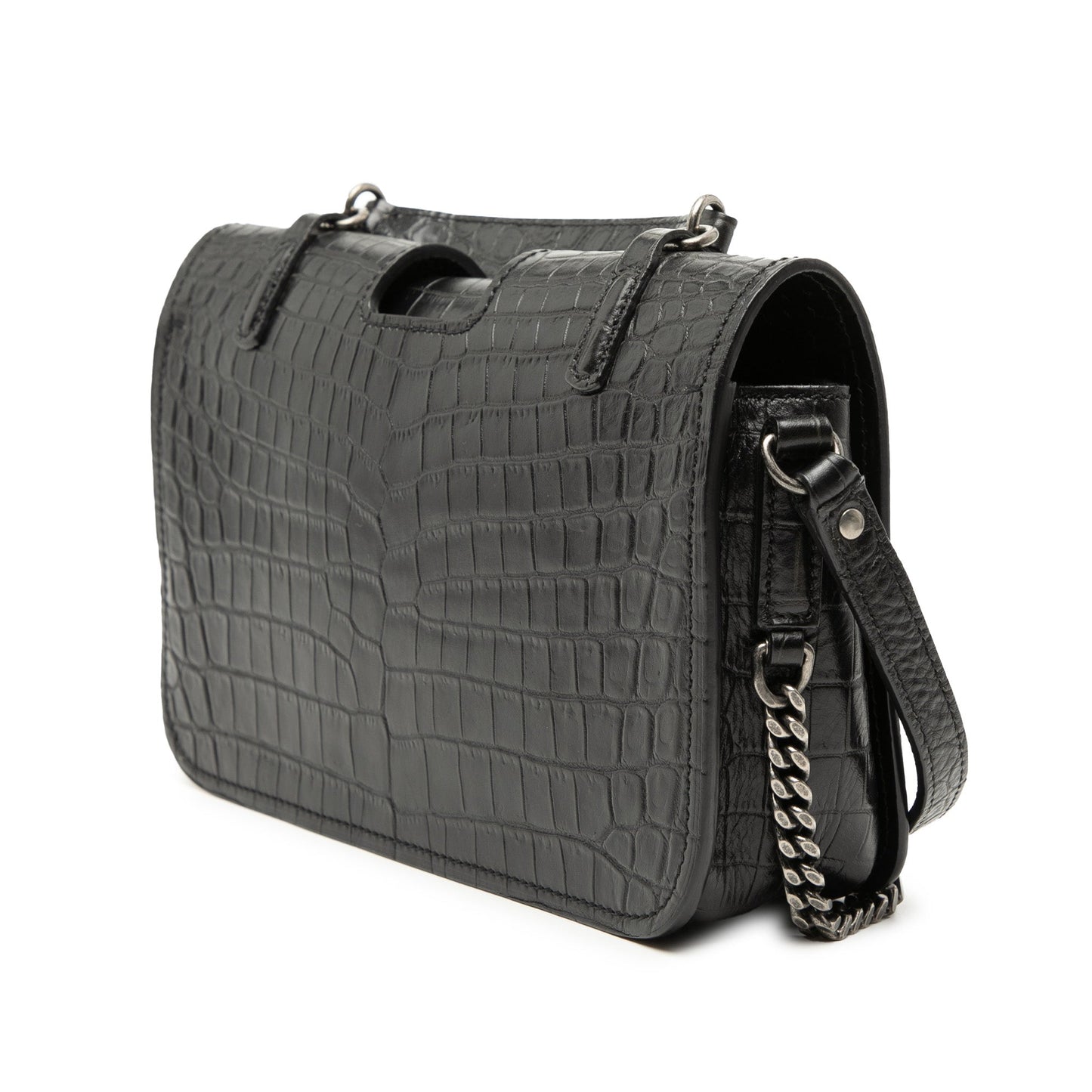 Medium Croc Embossed Leather Charlotte Messenger Bag