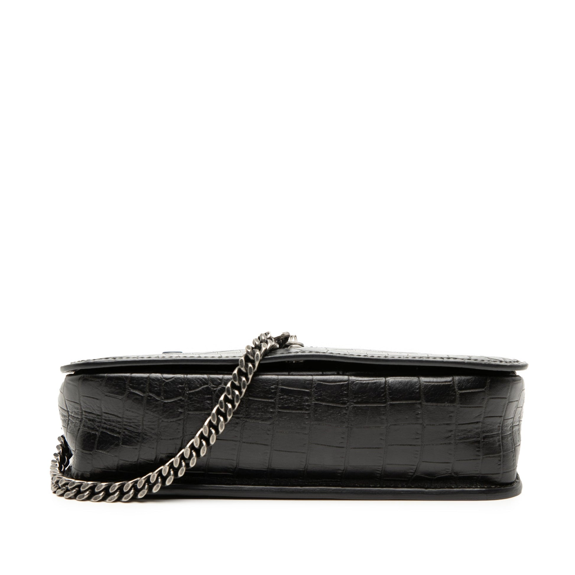 Medium Croc Embossed Leather Charlotte Messenger Bag