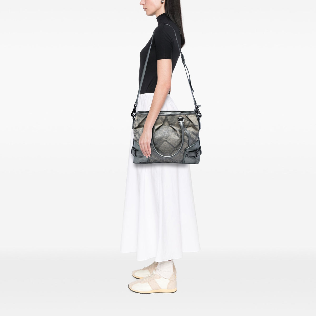 Burberry Glitter Smoke Check Canvas Check Satchel