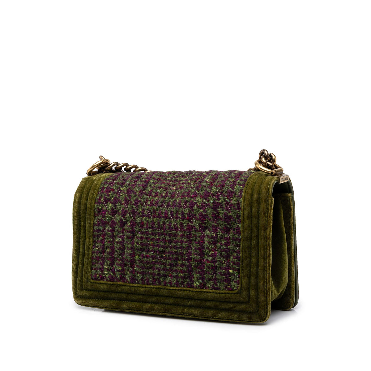 Chanel Old Medium Tweed and Velvet Boy Flap — Green