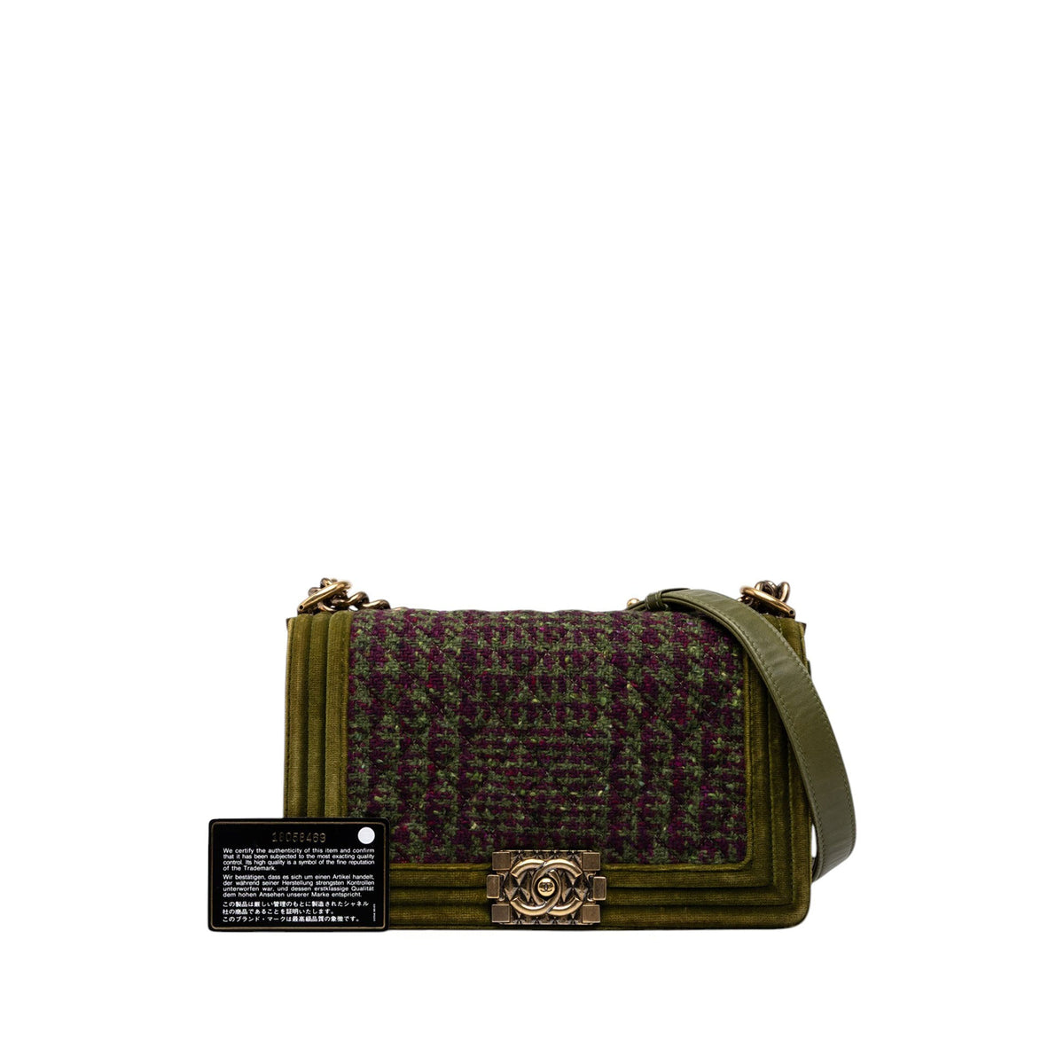 Chanel Old Medium Tweed and Velvet Boy Flap — Green