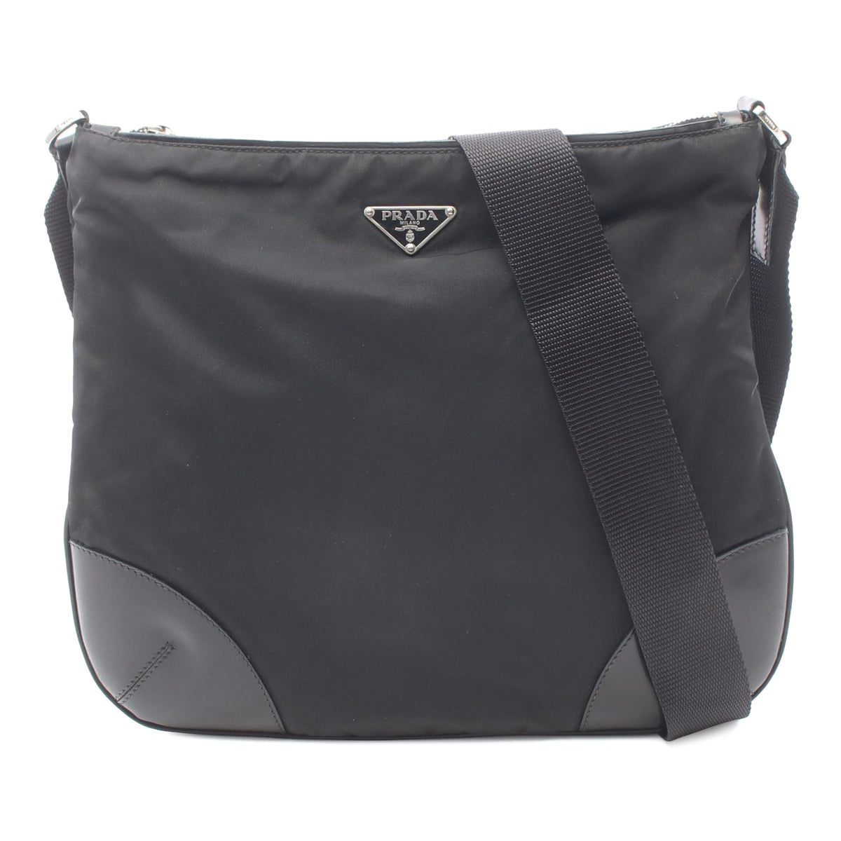 Prada Vitello Trimmed Tessuto Crossbody — Black