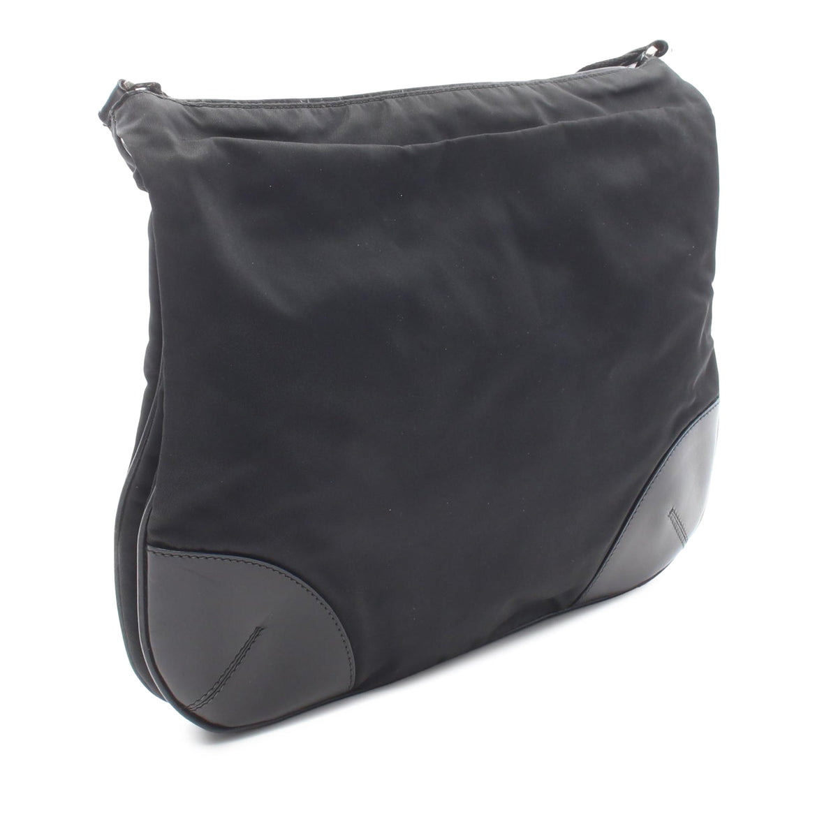 Prada Vitello Trimmed Tessuto Crossbody — Black