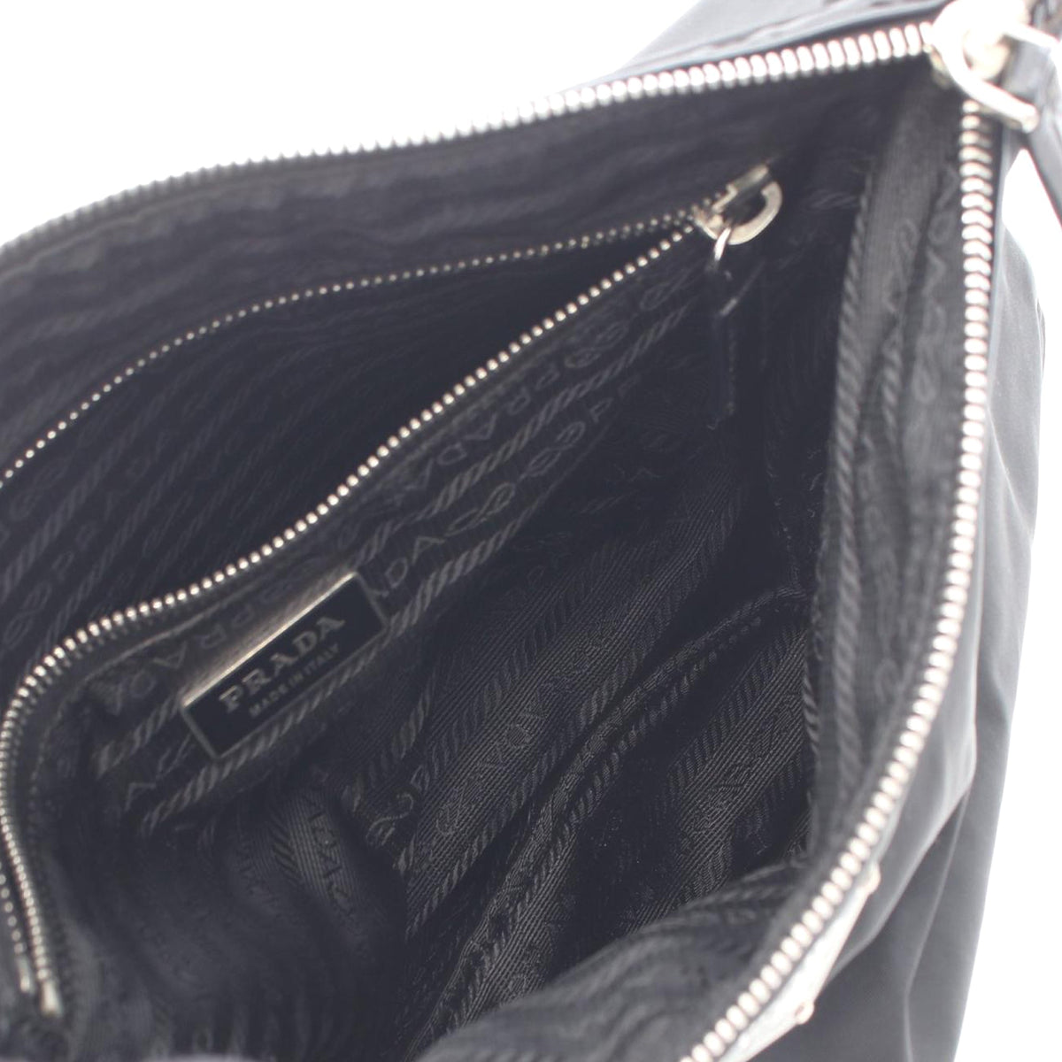 Prada Vitello Trimmed Tessuto Crossbody — Black