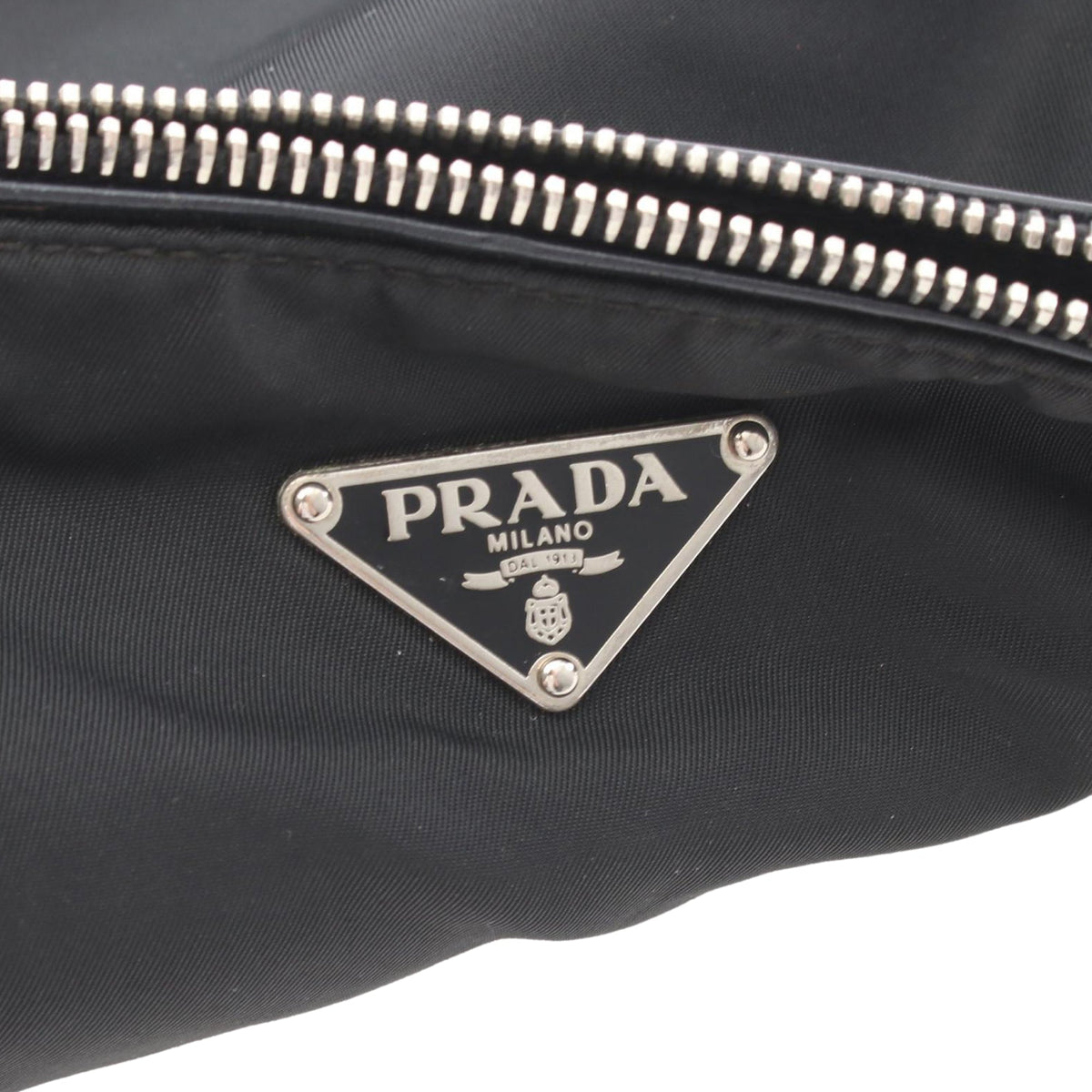 Prada Vitello Trimmed Tessuto Crossbody — Black
