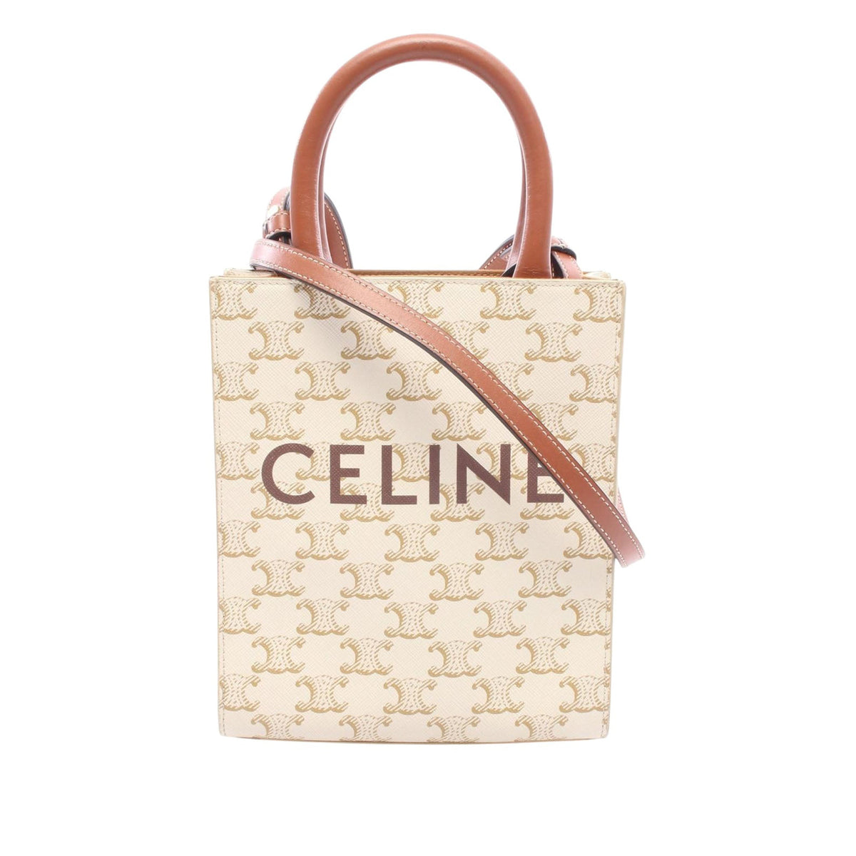 Celine Mini Triomphe Coated Canvas Vertical Cabas Satchel — White